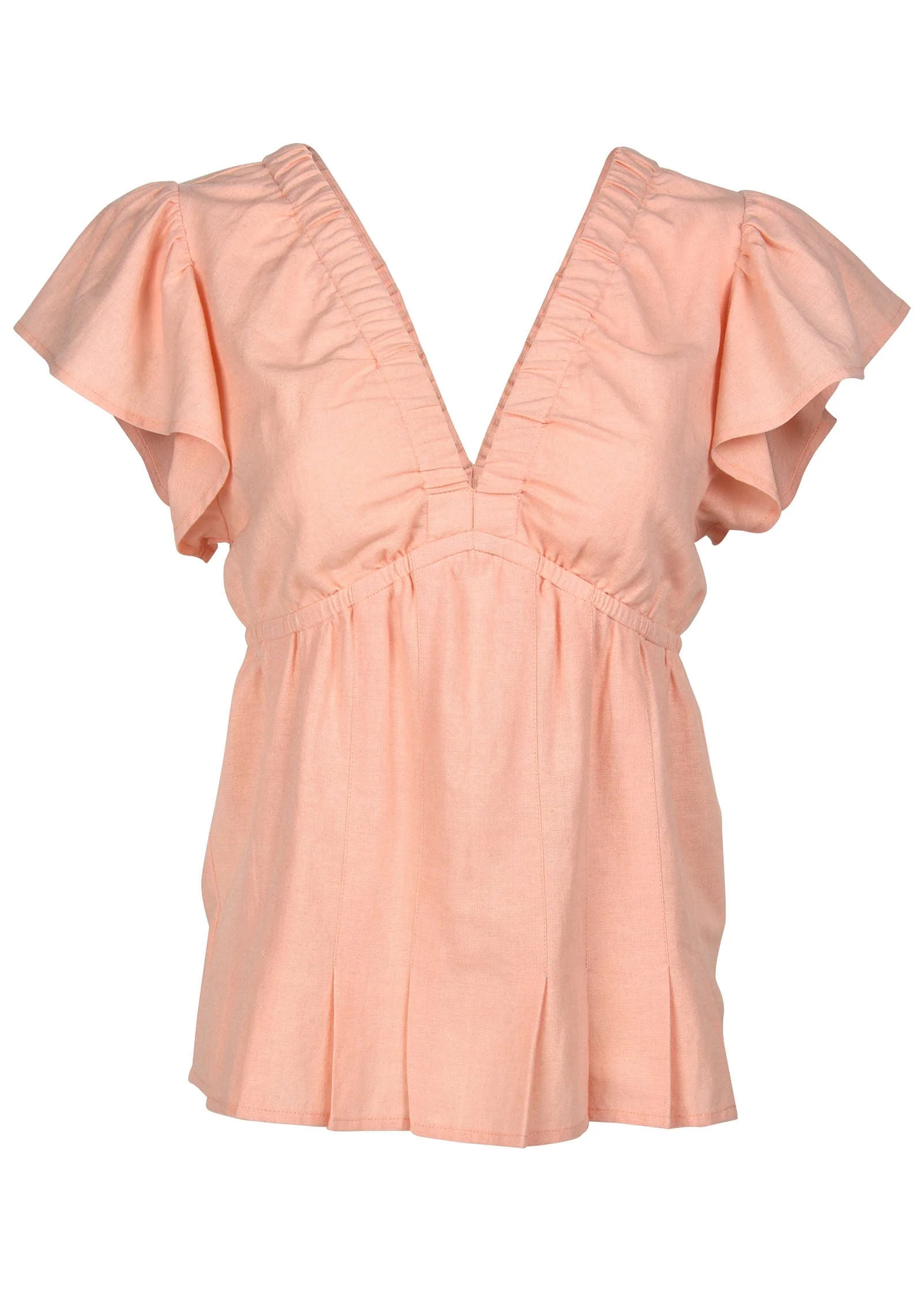 Linen V-Neck Blouse - Peach - Image 3