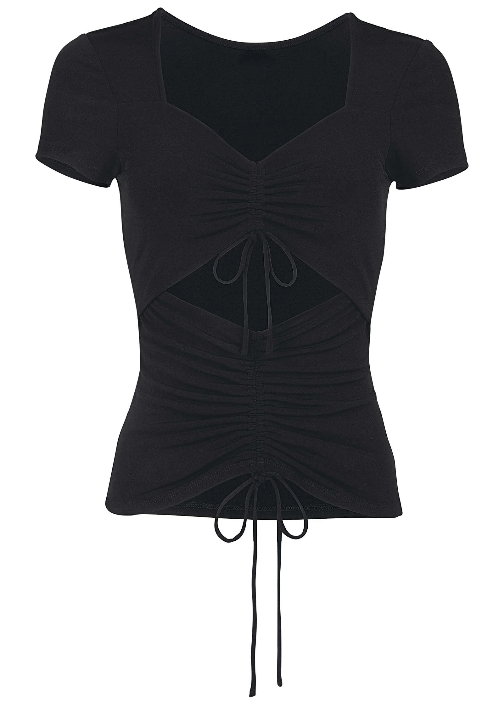Ruched Tie-Front Top - Jet Black - Image 4