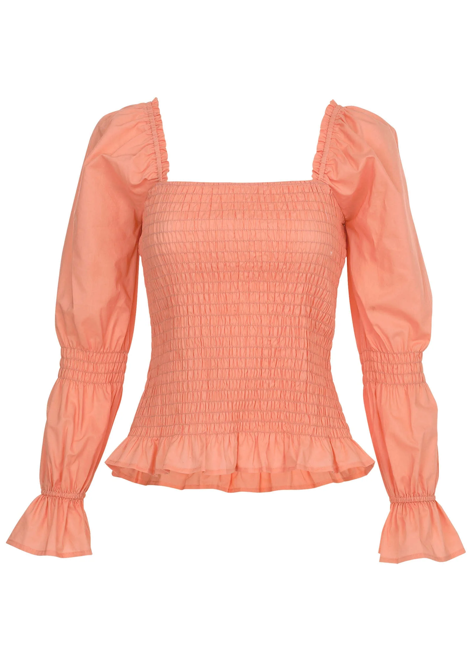 Smocked Ruffle Hem Top - Coral - Image 5