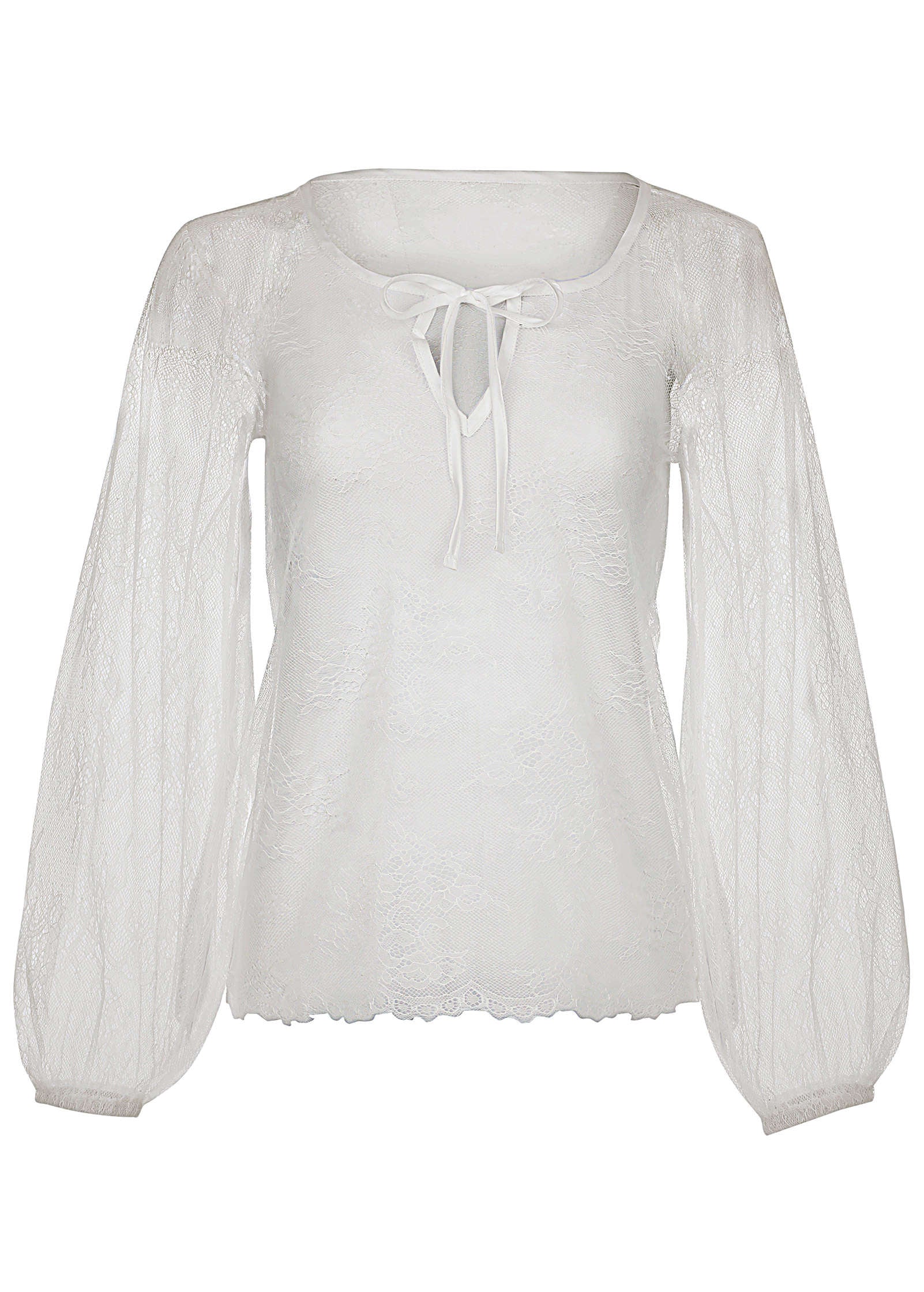 Lace Long Sleeve Top - White - Image 5