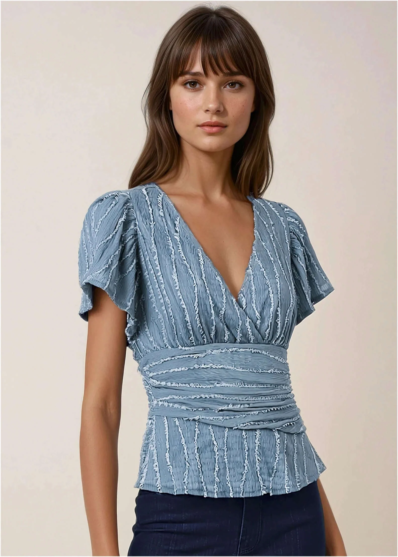 Vineyard Knit Gathered Top - Seaside Blue