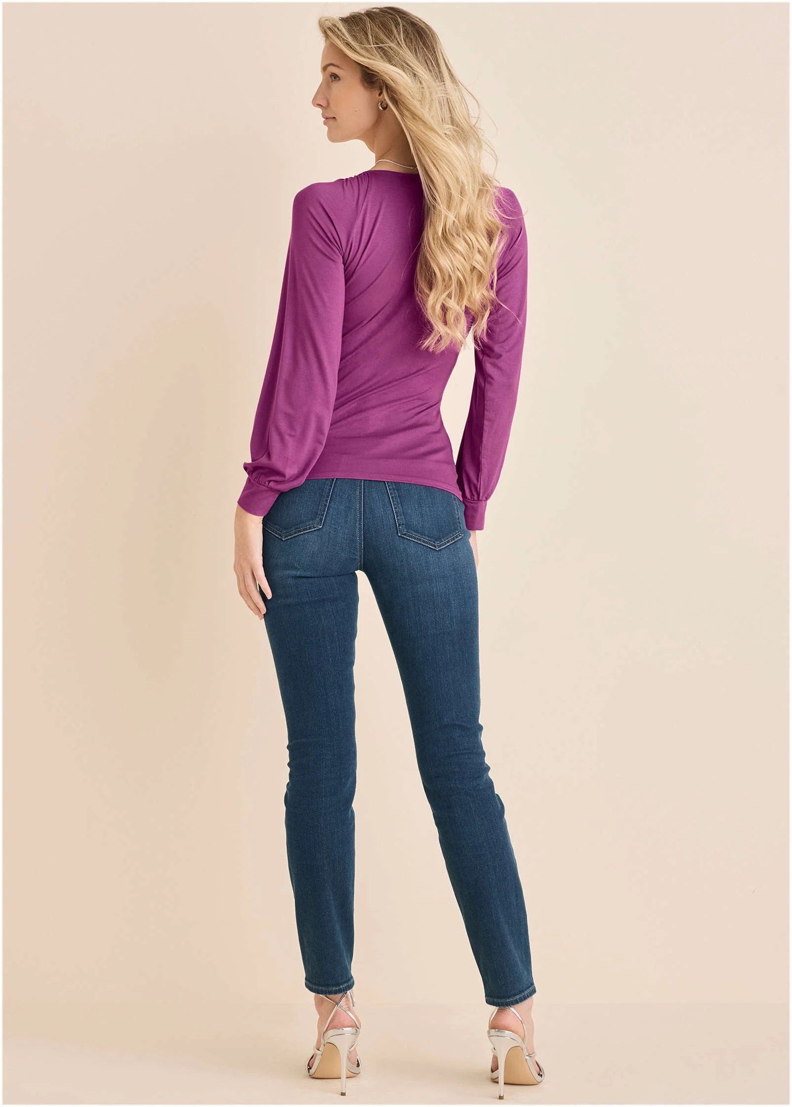 Ruched V-Neck Top - Cattleya Orchid - Image 3