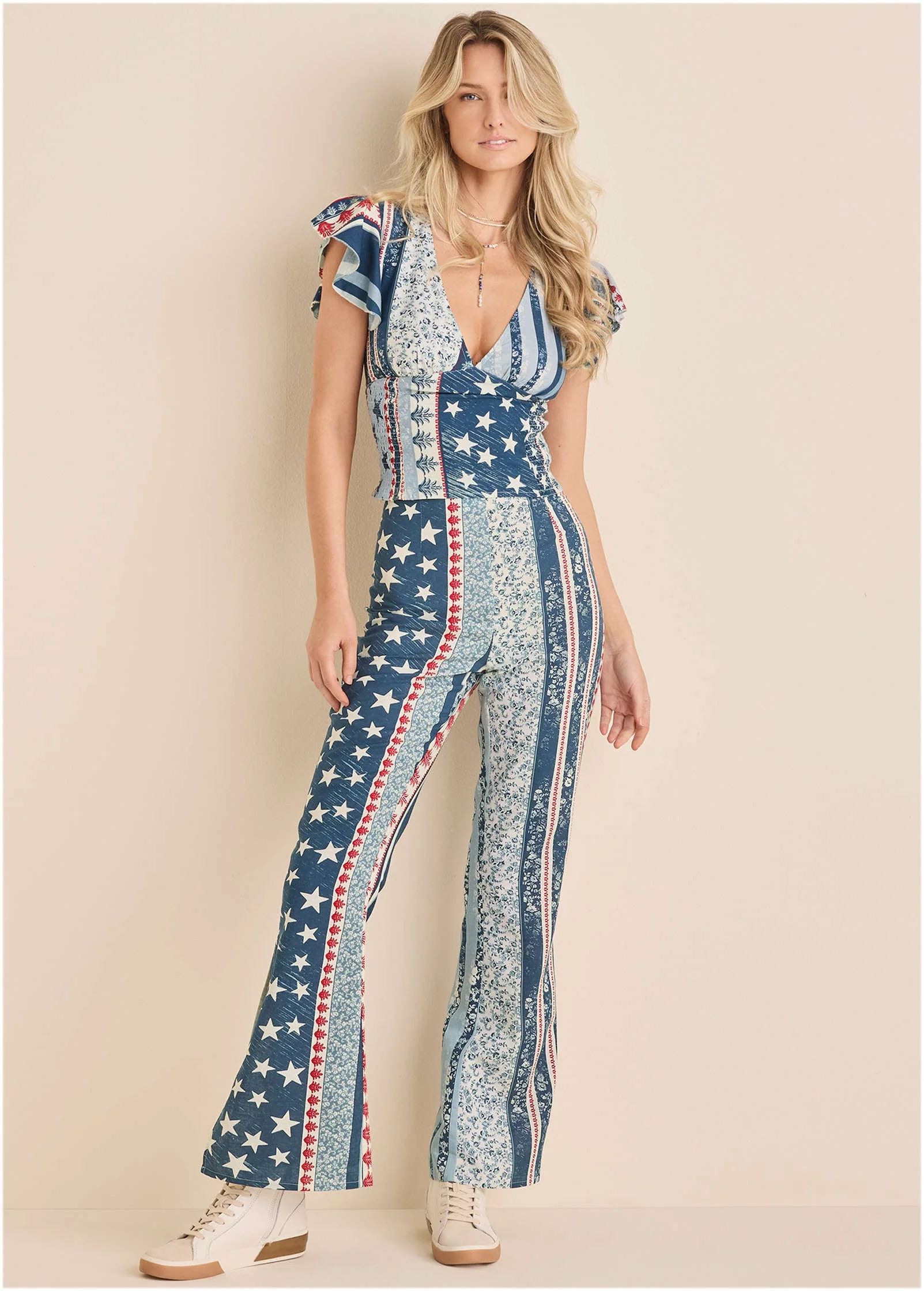 Linen Flutter Sleeve Top - Americana Floral Star - Image 2