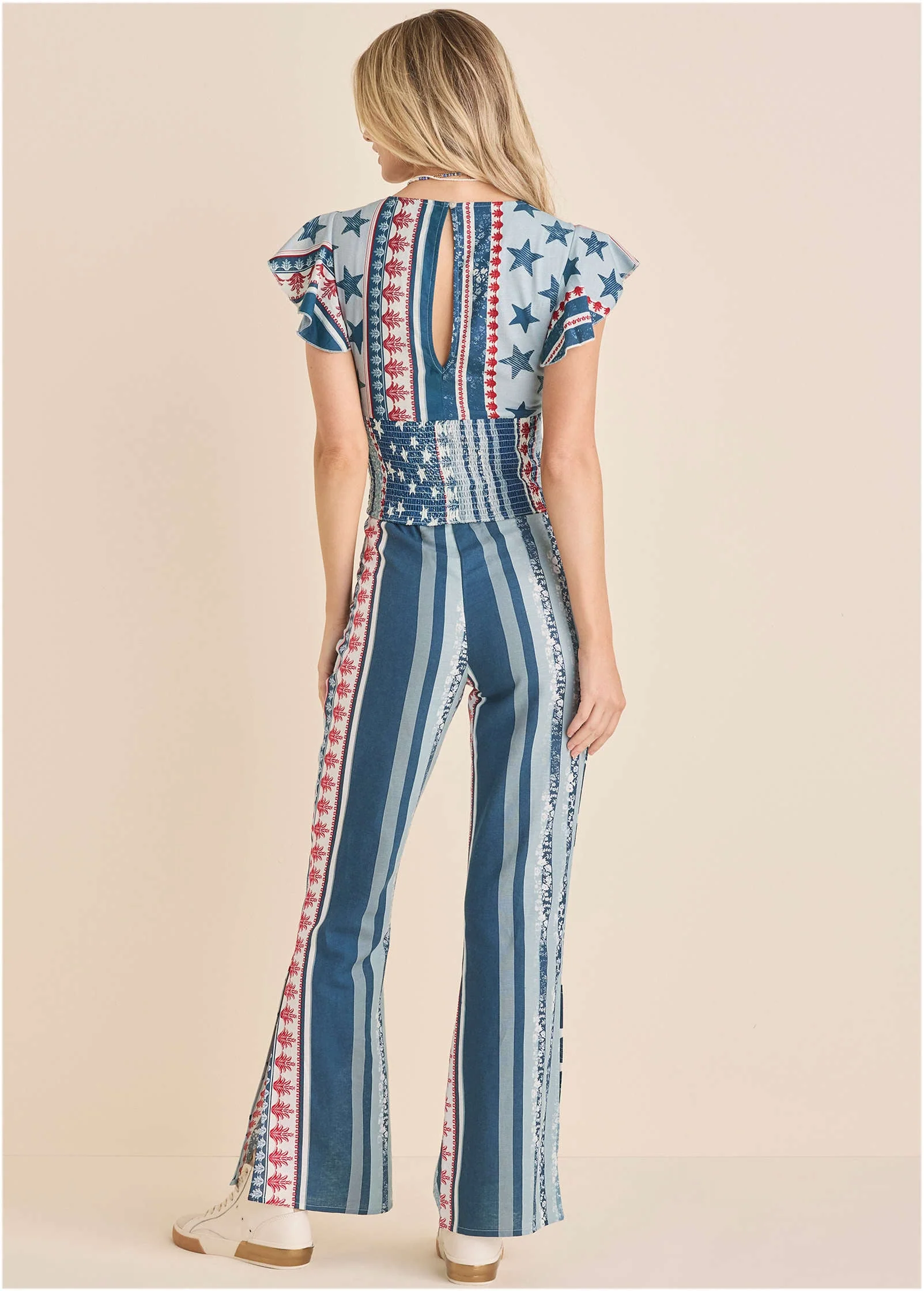 Linen Flutter Sleeve Top - Americana Floral Star - Image 3