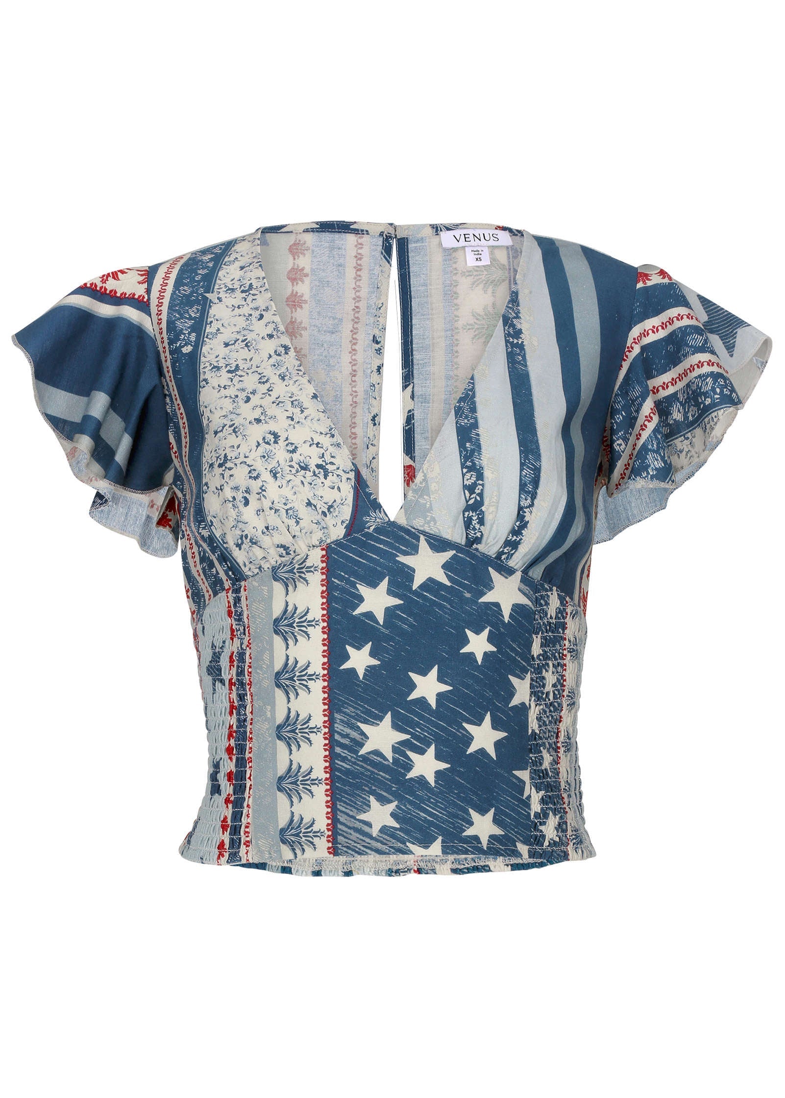 Linen Flutter Sleeve Top - Americana Floral Star - Image 4