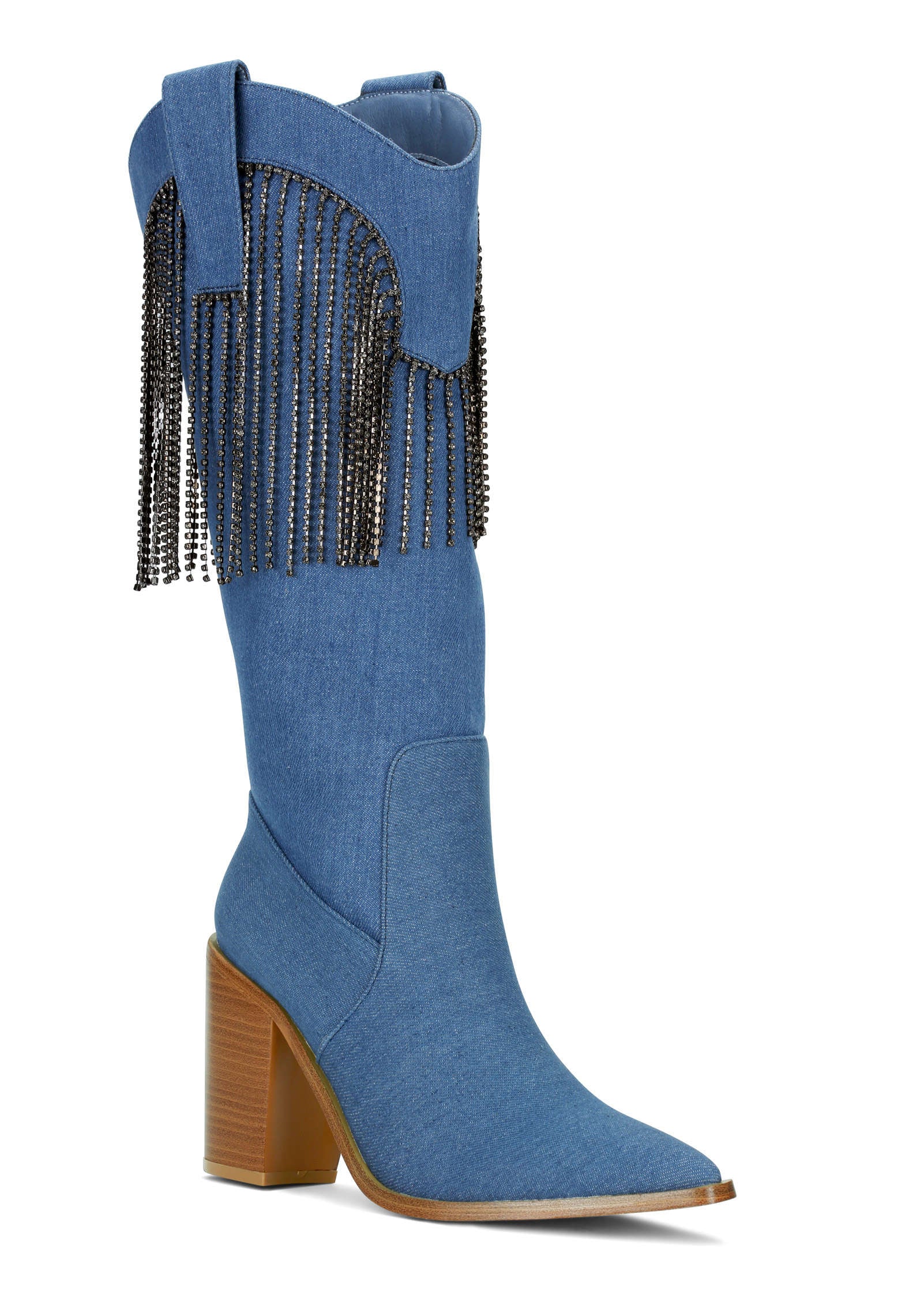 Fringe Cowgirl Boots - Denim Blue - Image 2