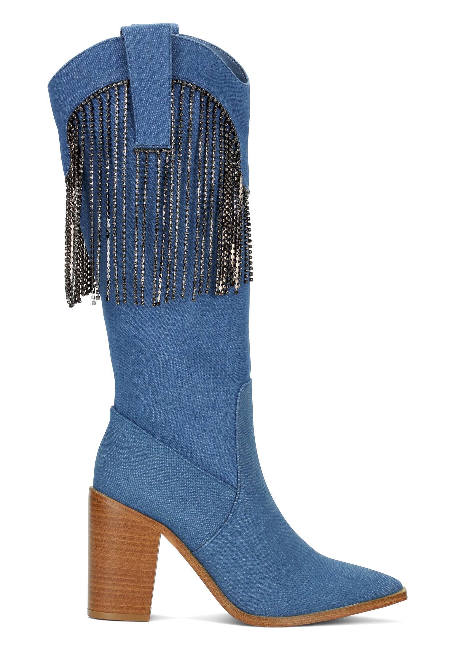 Fringe Cowgirl Boots - Denim Blue - Image 3