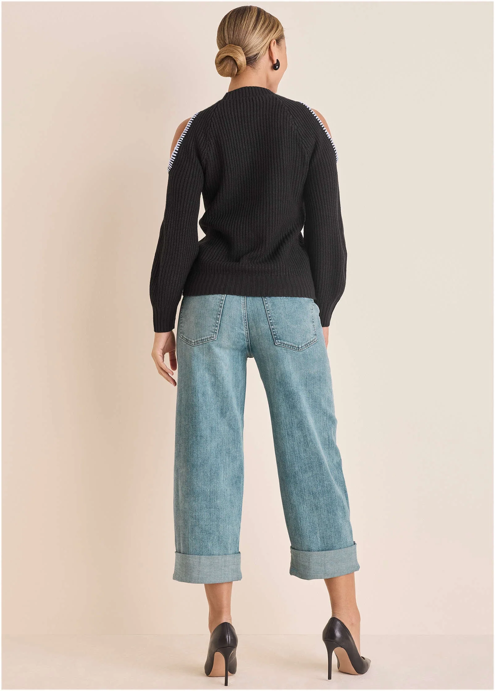 Cold Shoulder Sweater - Jet Black - Image 4