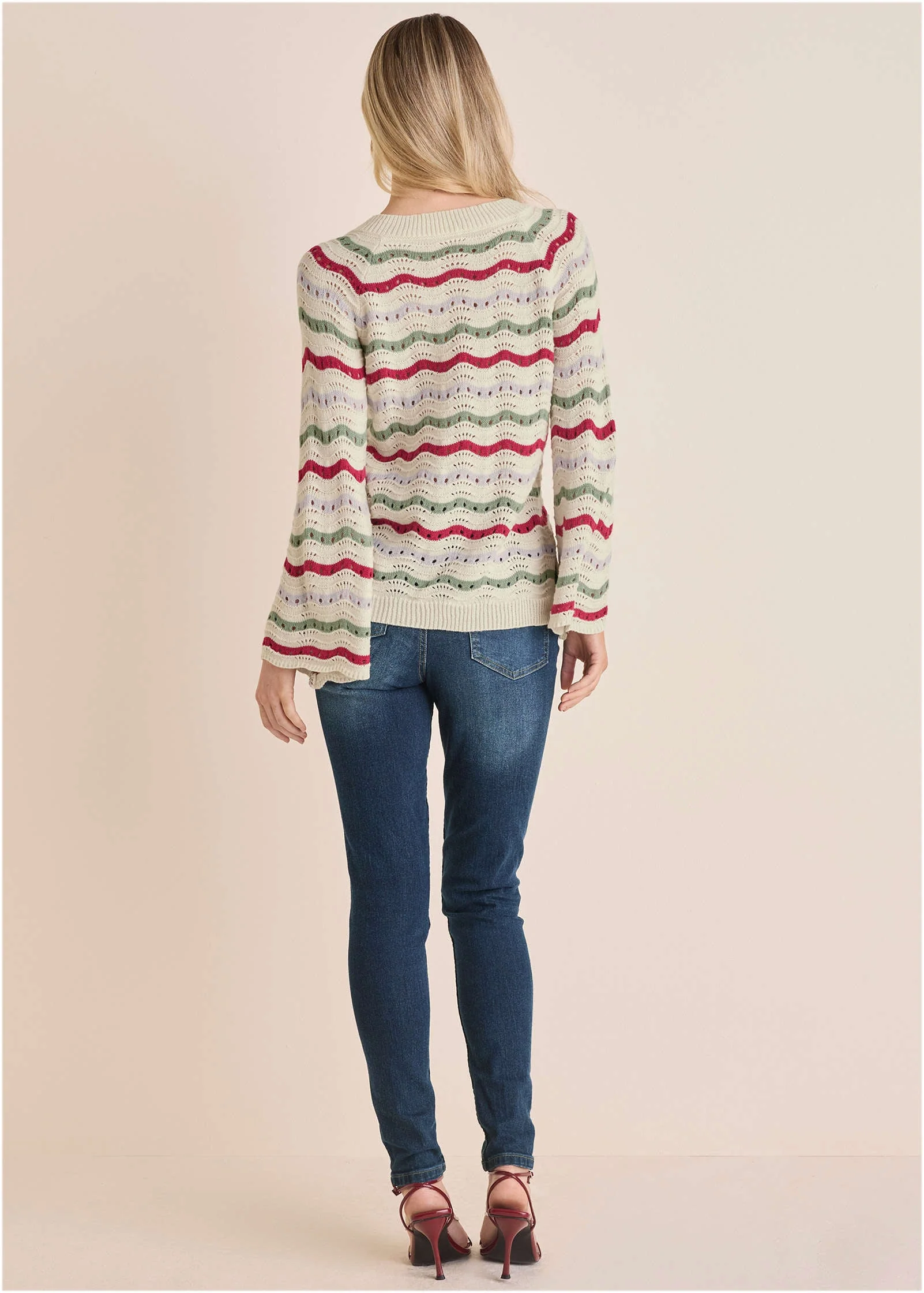 Stripe Pointelle Sweater - Grey Multi - Image 4