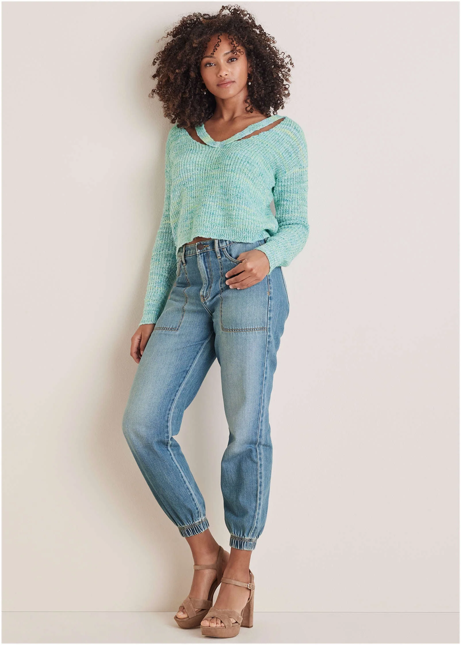 Spacedye V-Neck Sweater - Blue Multi - Image 2