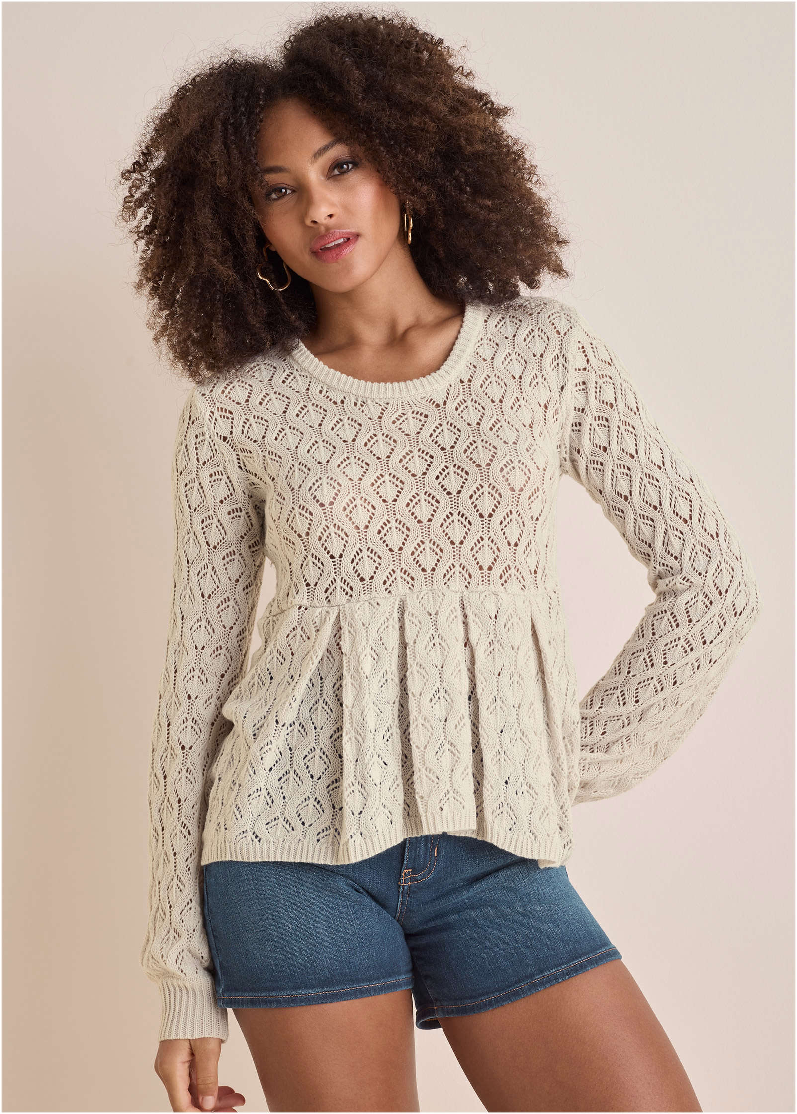Pointelle Pullover - Beige