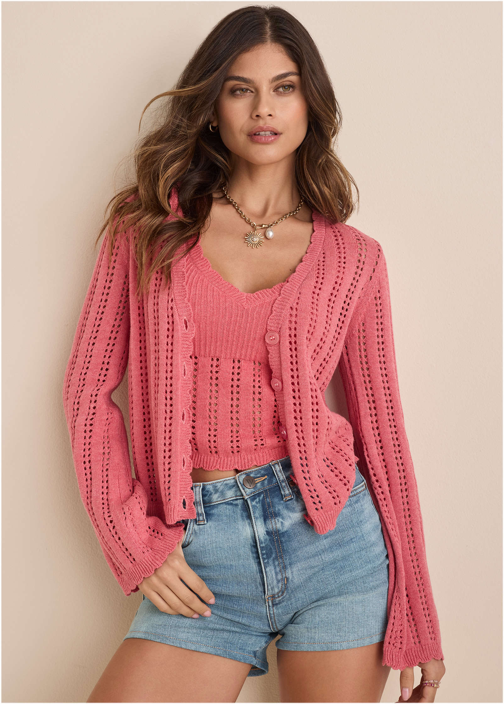 Pointelle Bell Cardigan - Paradise Pink