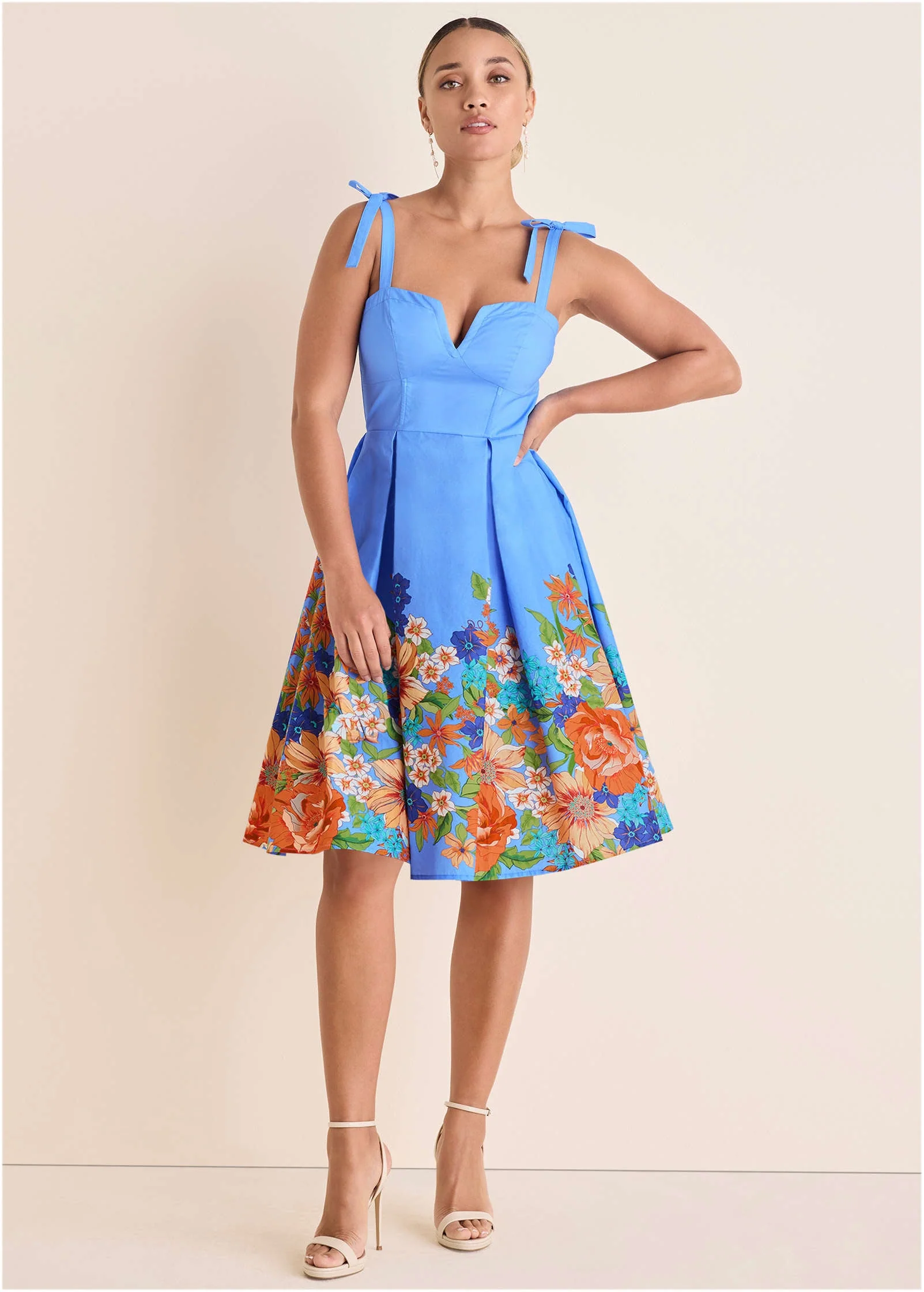 A-Line Poplin Dress - Voyage Bouquet Border Floral
