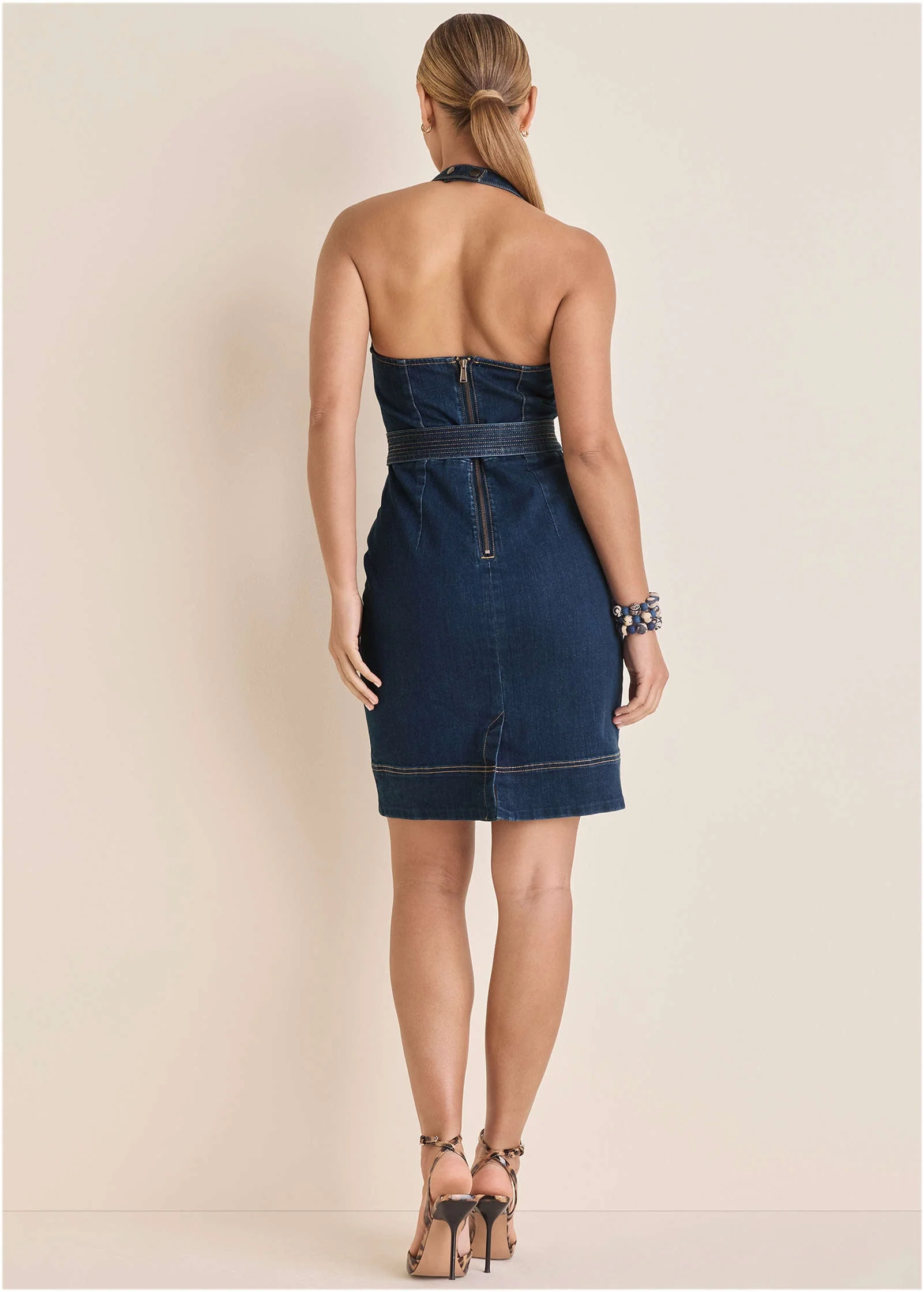 Denim Halter Dress  - Dark Wash - Image 2