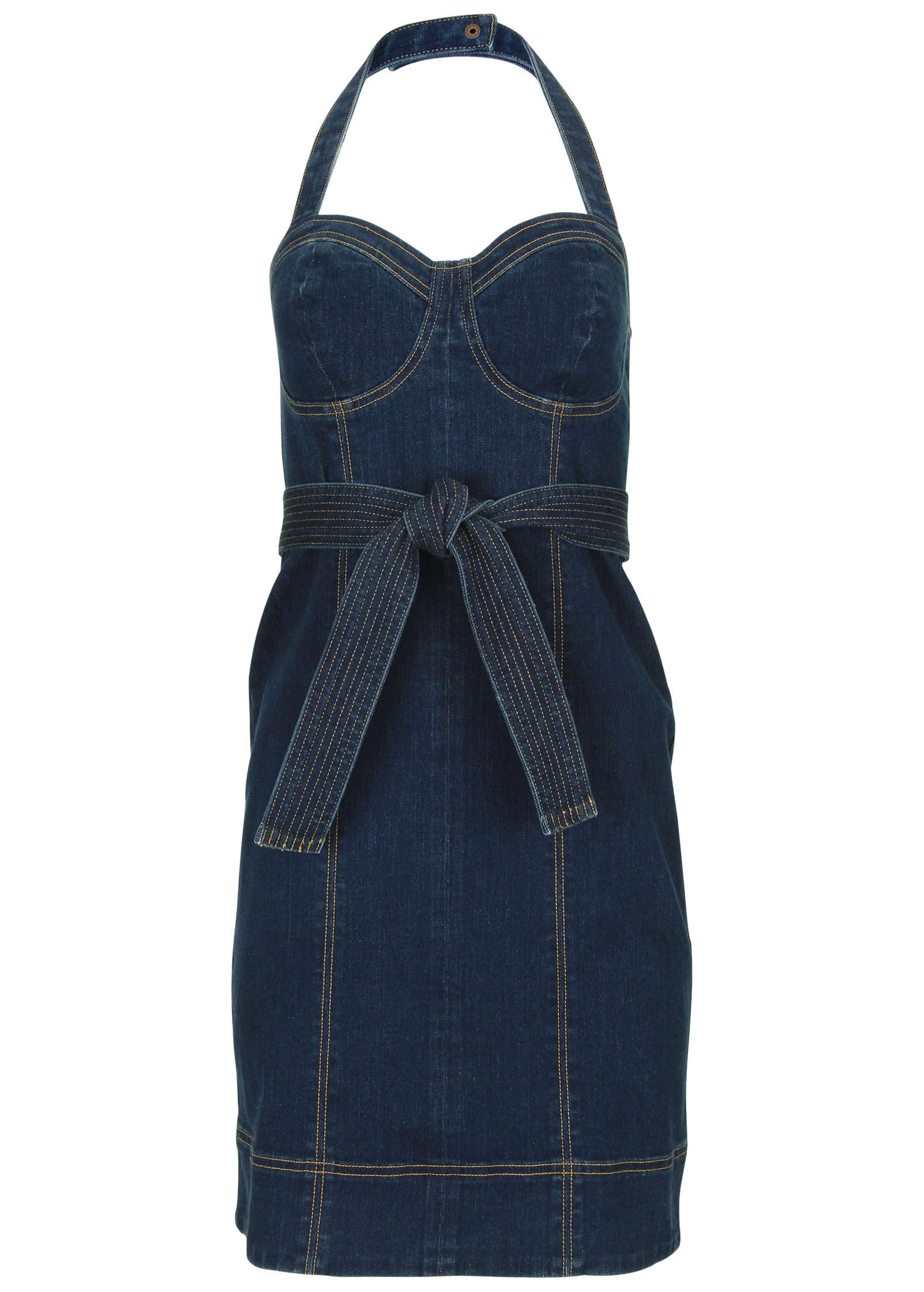 Denim Halter Dress  - Dark Wash - Image 4