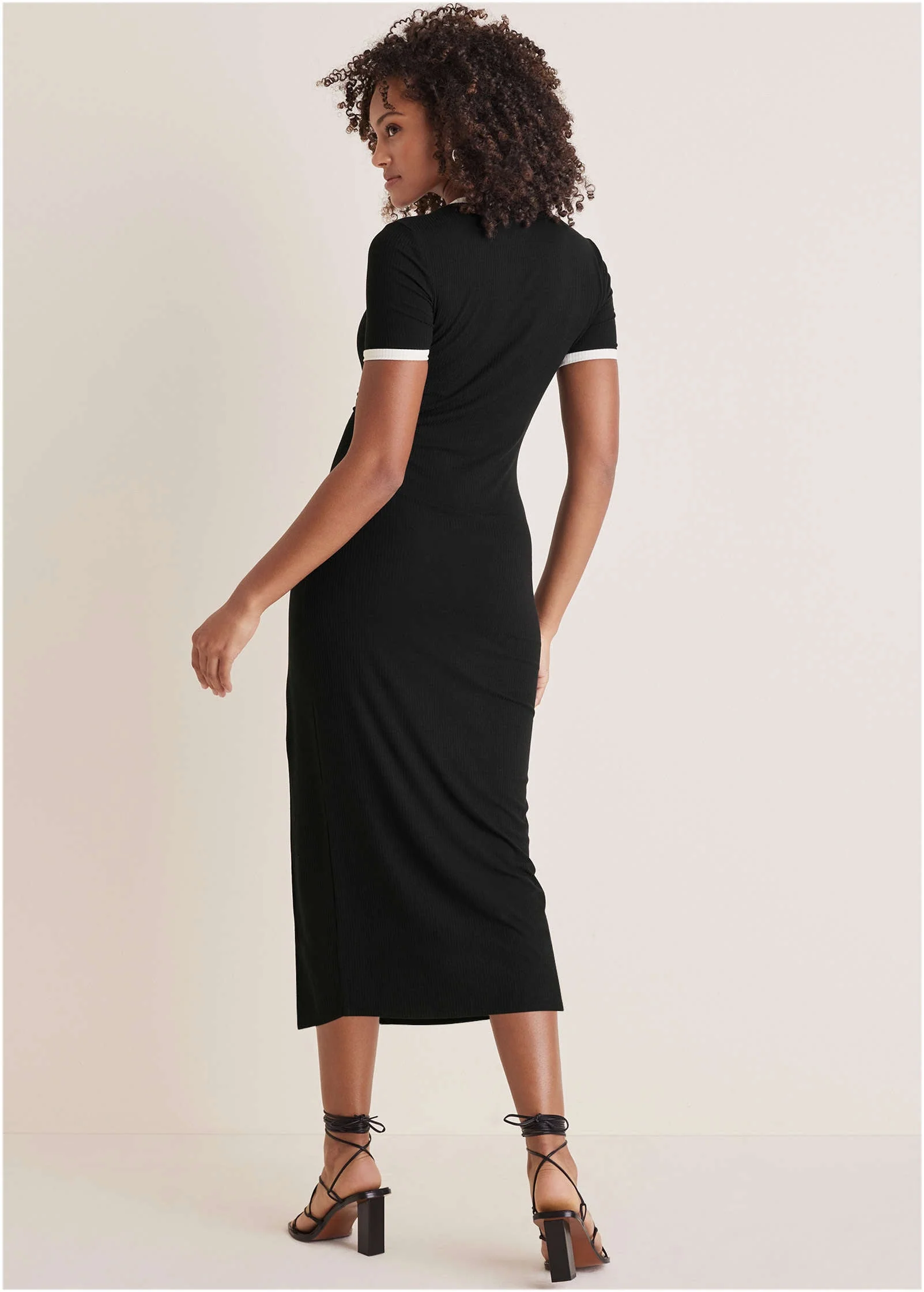 Ribbed Contrast Midi Dress - Jet Black - Image 2
