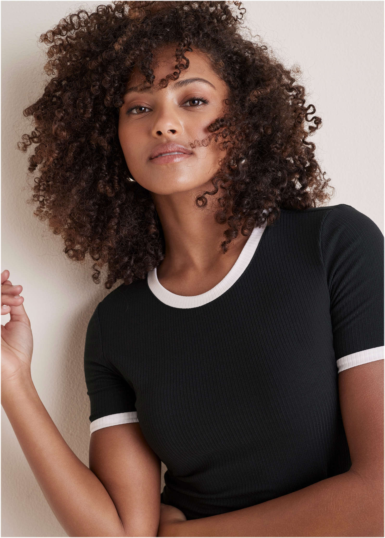 Ribbed Contrast Midi Dress - Jet Black - Image 3