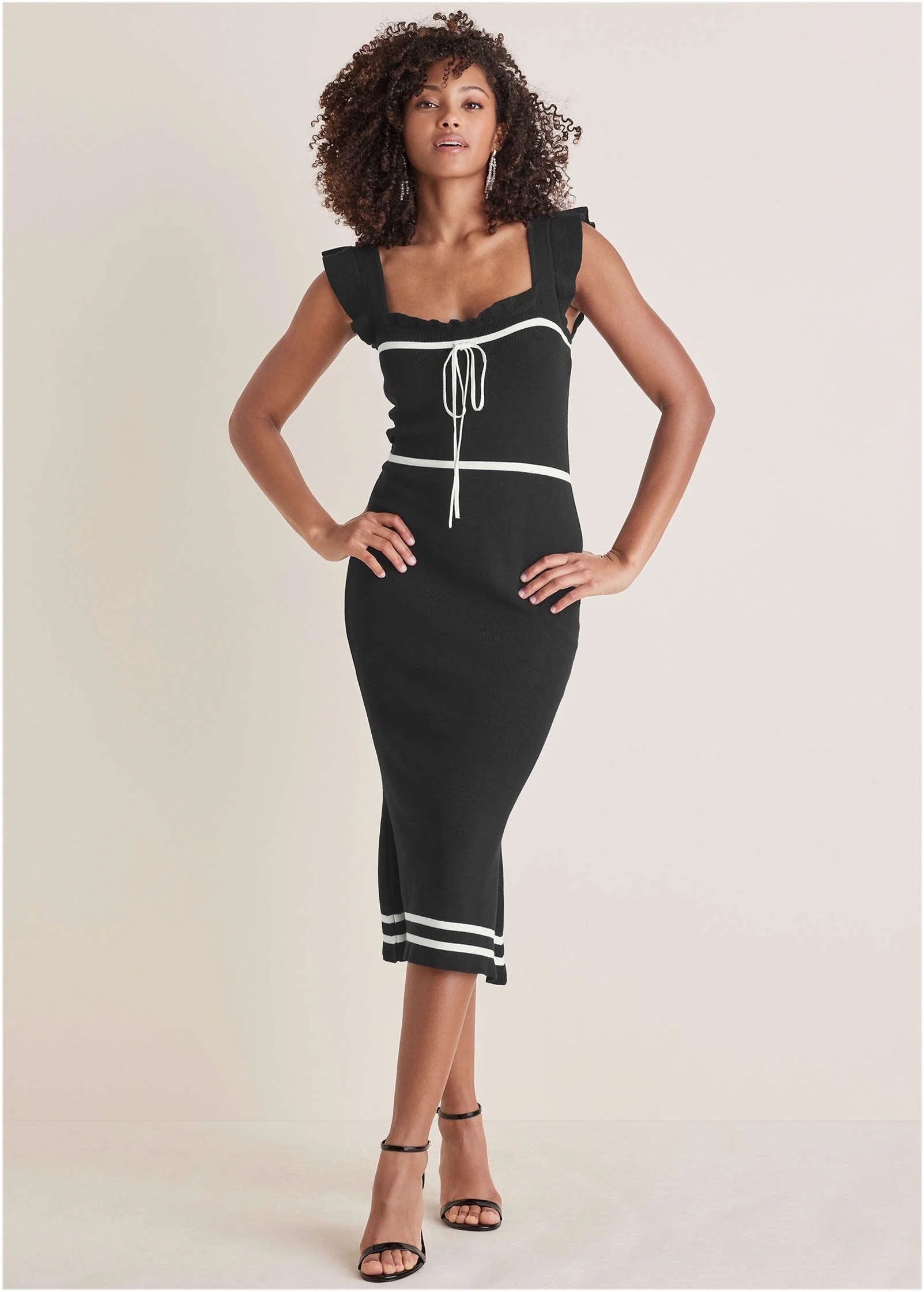 Ruffle Contrast Midi Dress - Jet Black - Image 2
