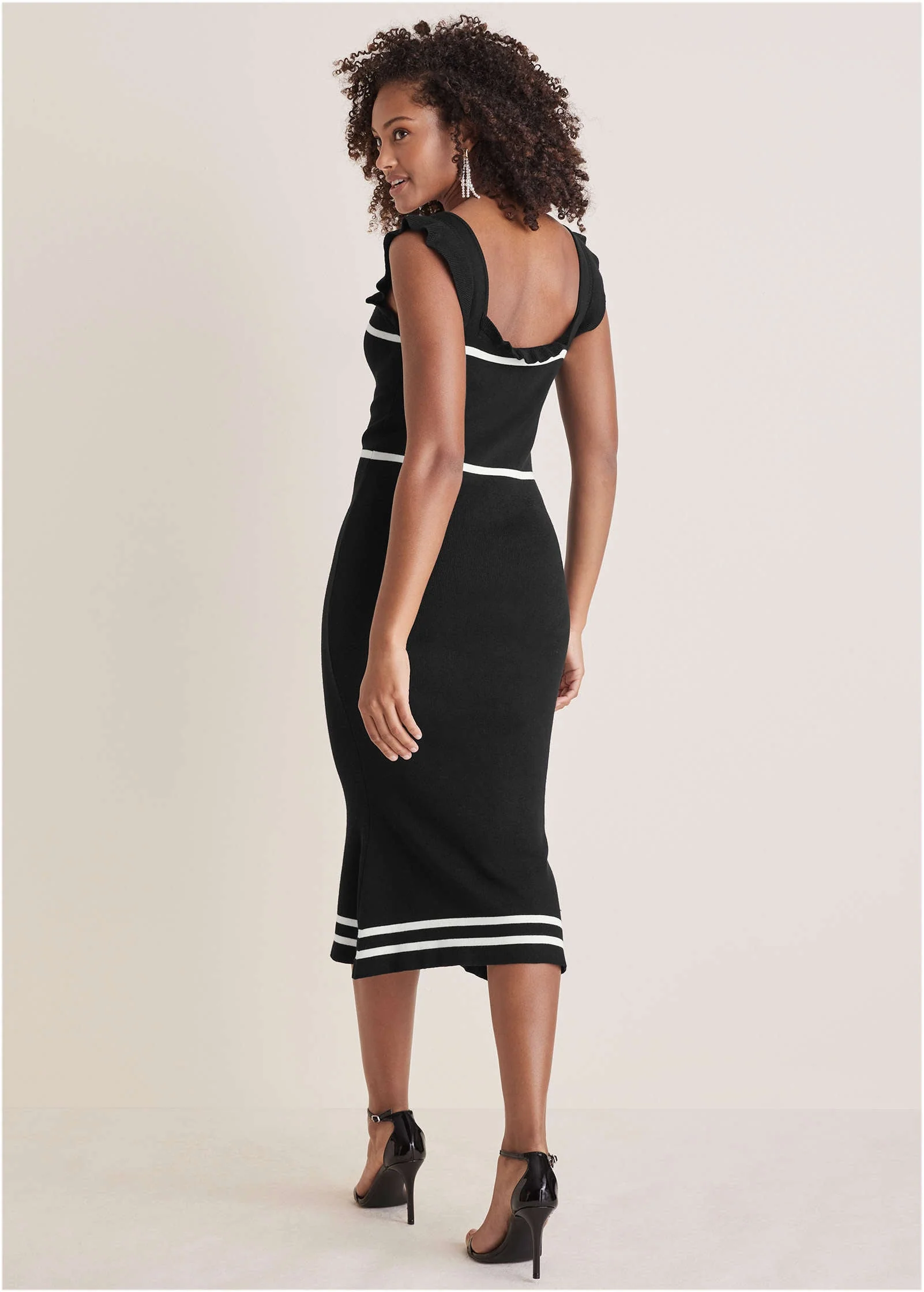 Ruffle Contrast Midi Dress - Jet Black - Image 3