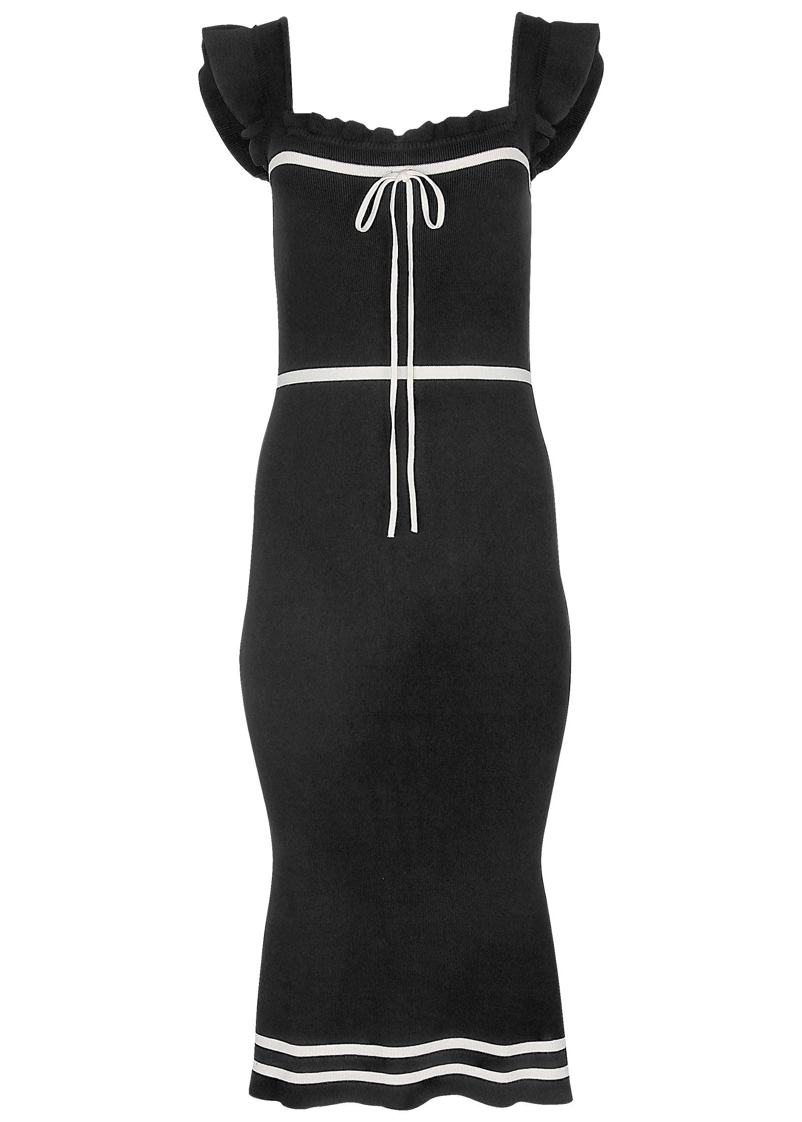Ruffle Contrast Midi Dress - Jet Black - Image 4