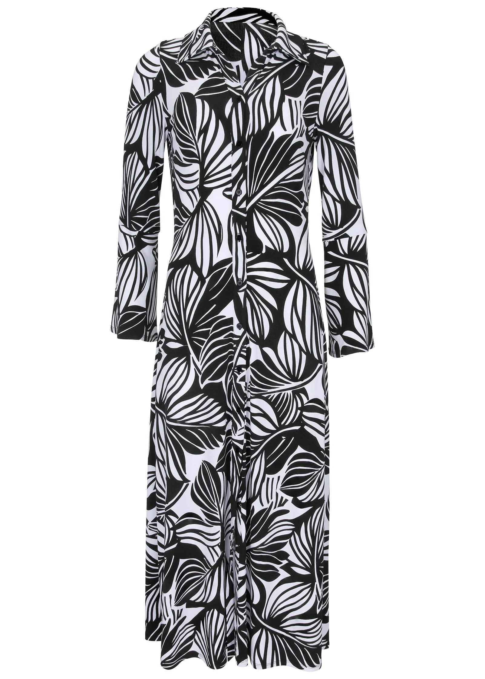 Button Front Maxi - Black Contrast Bold Leaves - Image 4