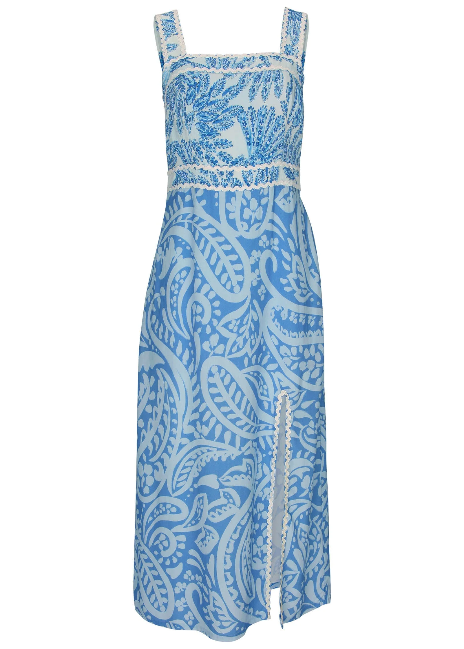 Contrast High Slit Maxi - Blue Allover Spring Paisley - Image 3