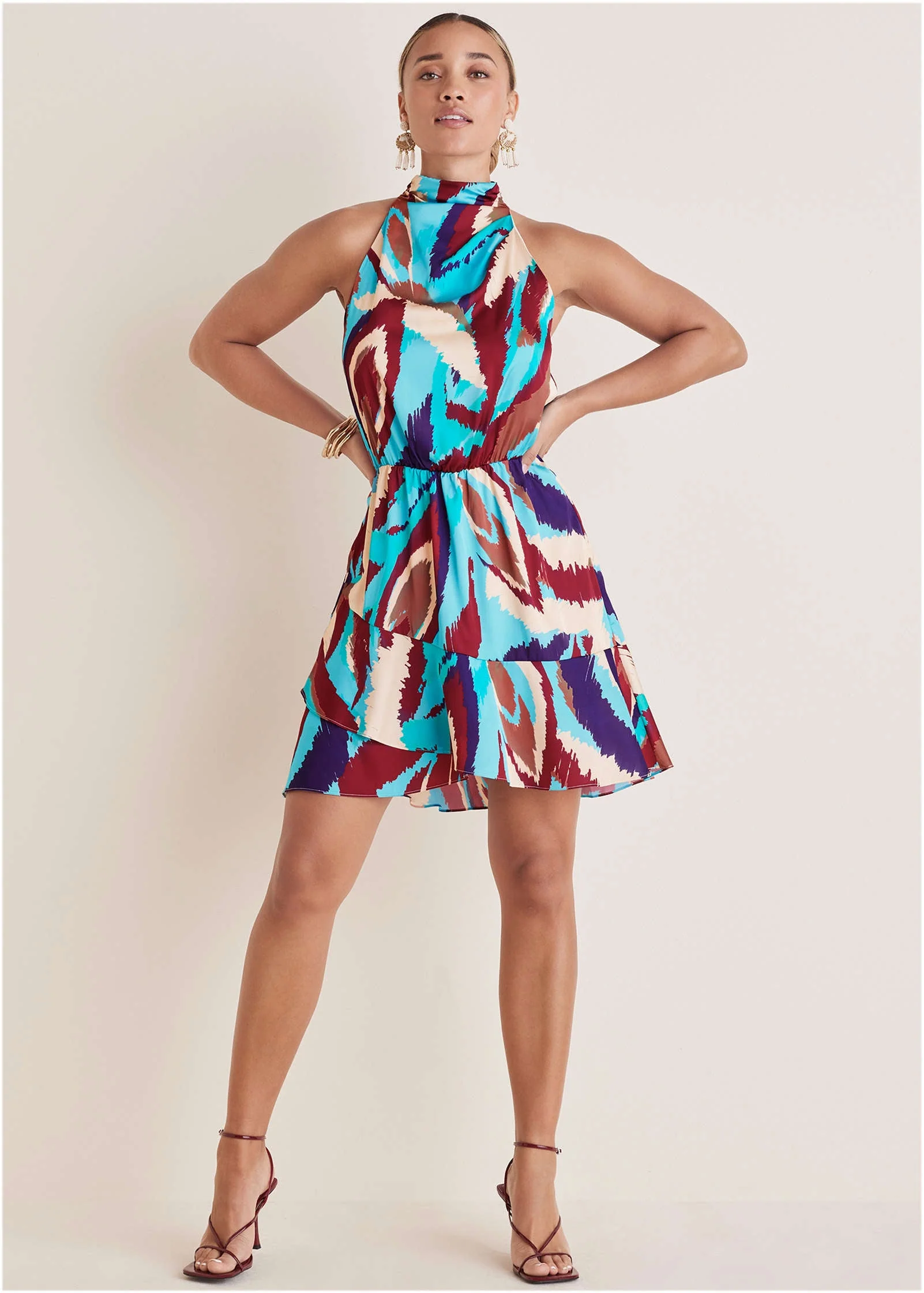 Printed Halter Mini Dress - Ikat Flowers - Image 3