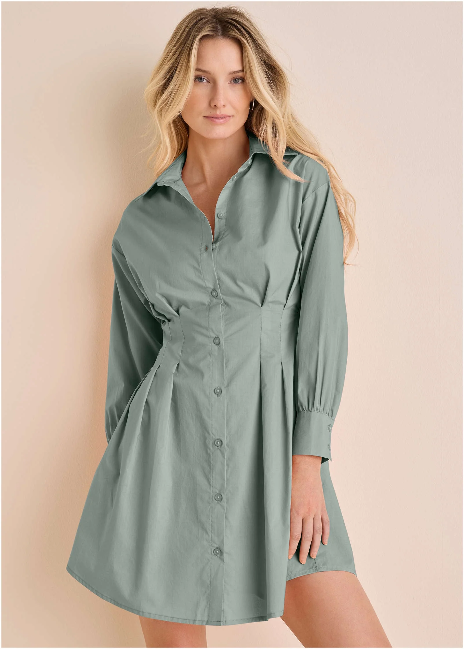 Pleated Shirt Dress - Iceberg Green - Image 2
