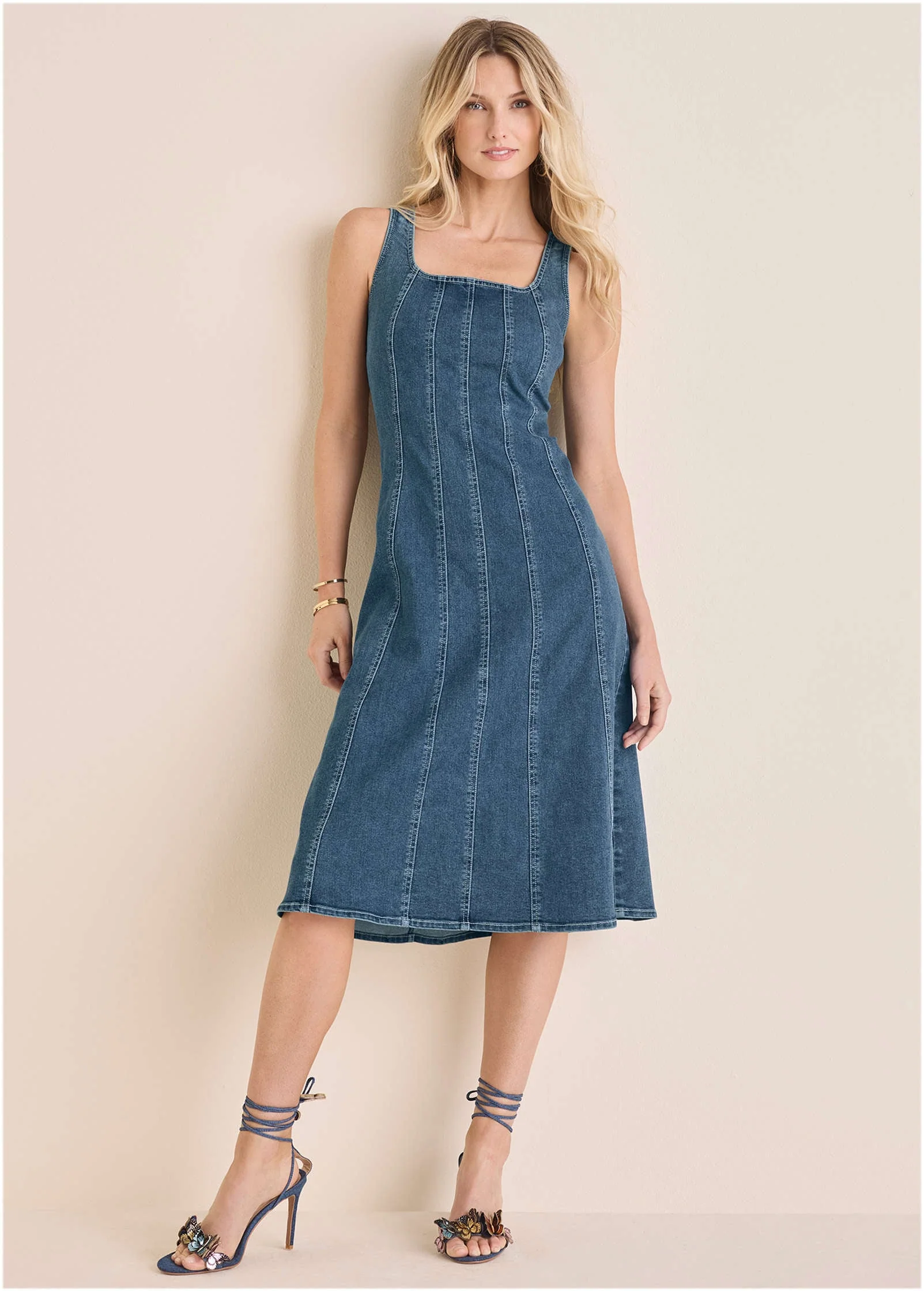 Denim Tank Midi Dress - Medium Wash - Image 2