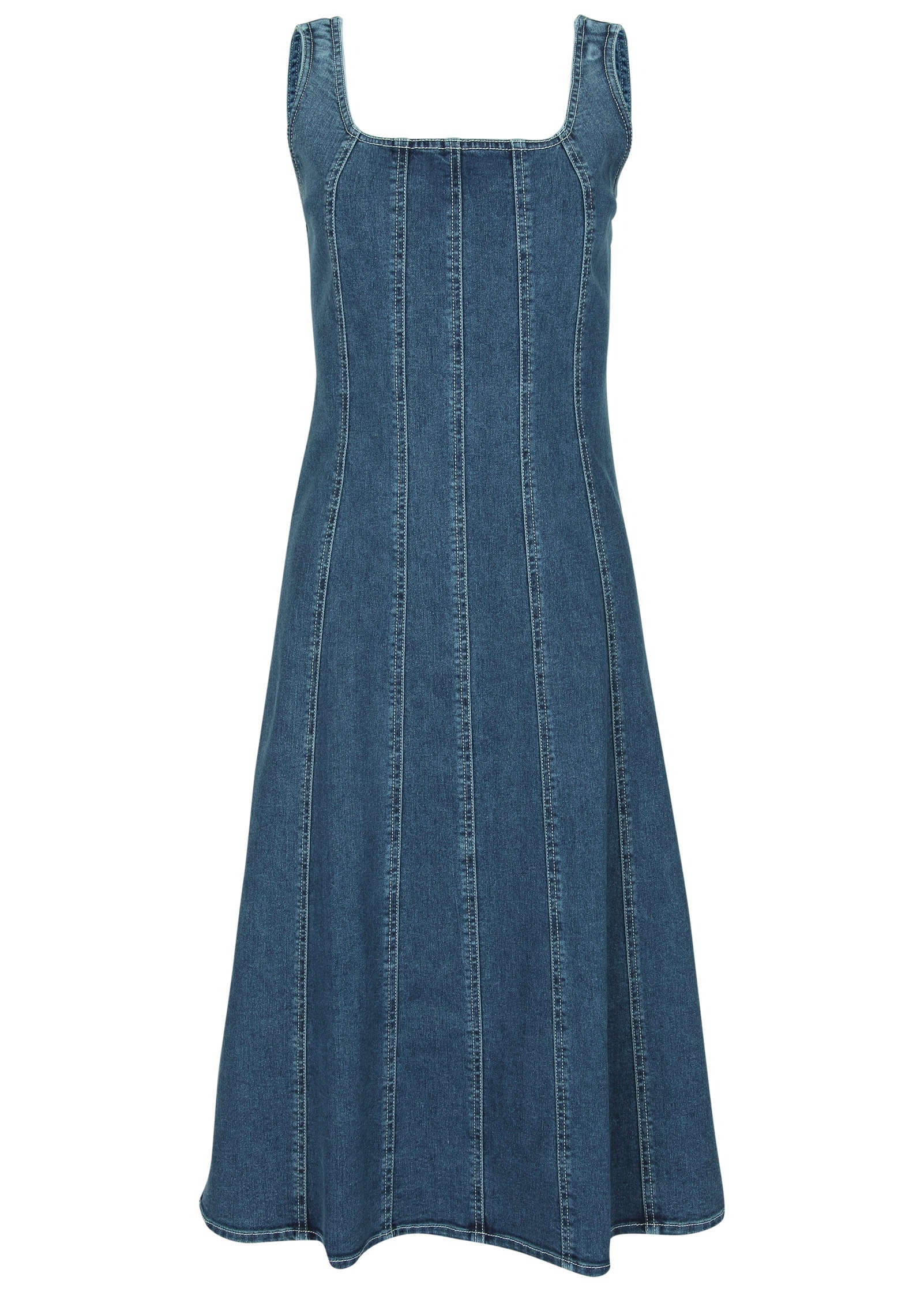 Denim Tank Midi Dress - Medium Wash - Image 4