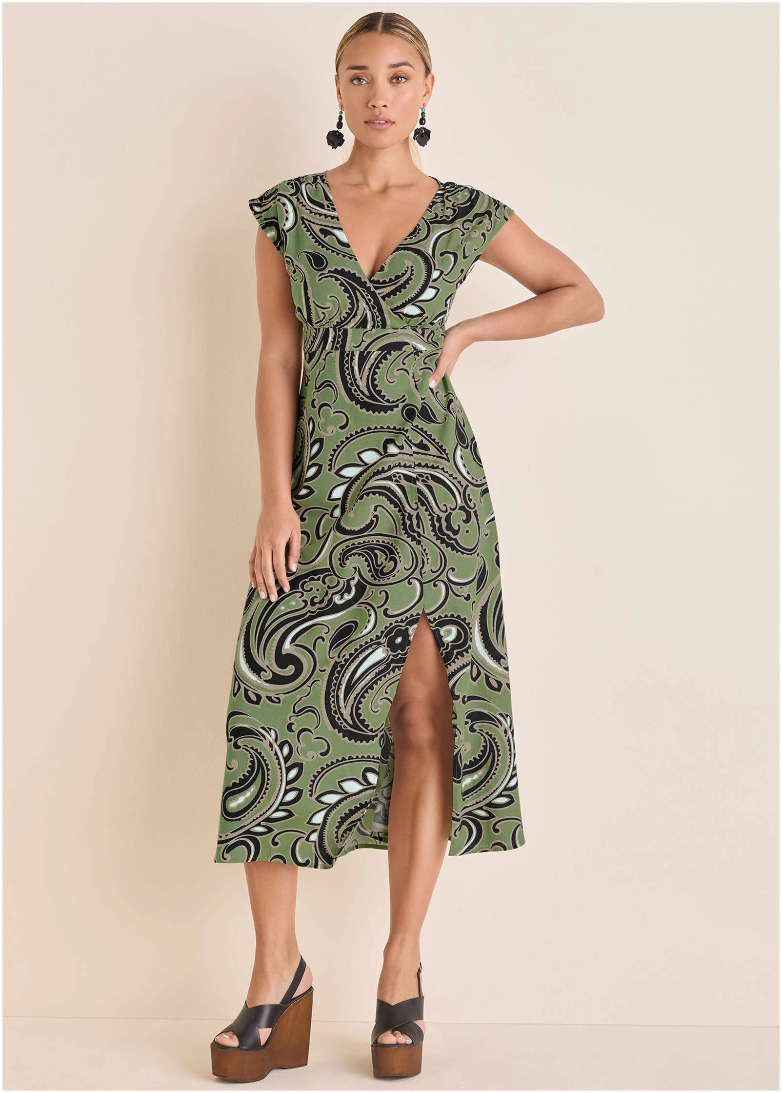 Linen V-Neck Maxi Dress - Large Splendid Paisley - Image 2