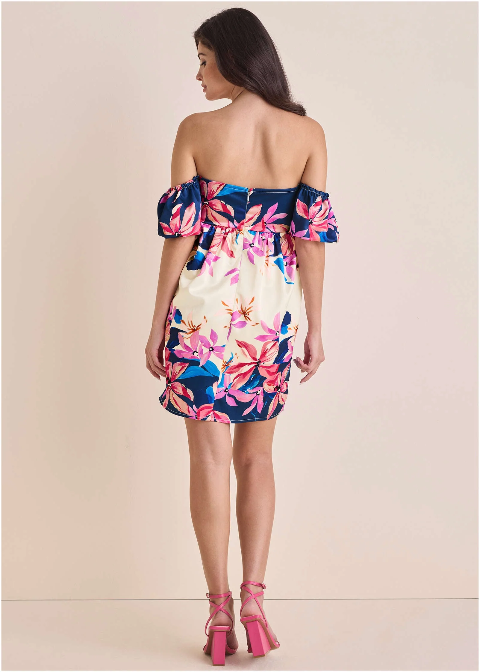 Off-The-Shoulder Satin Mini - Flower Wave - Image 3