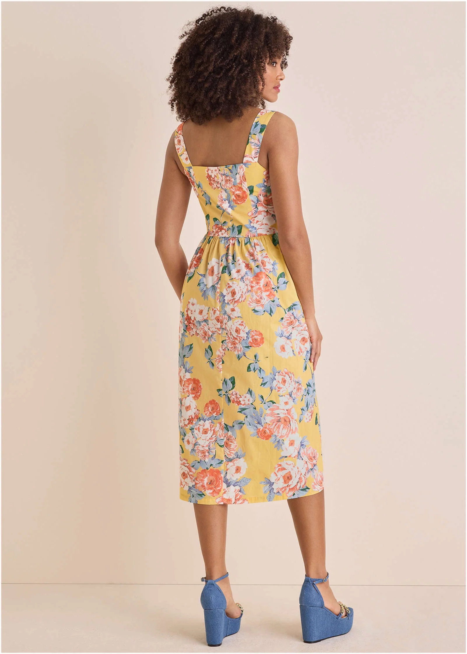 Floral Poplin Midi Dress - Custard Roses - Image 3
