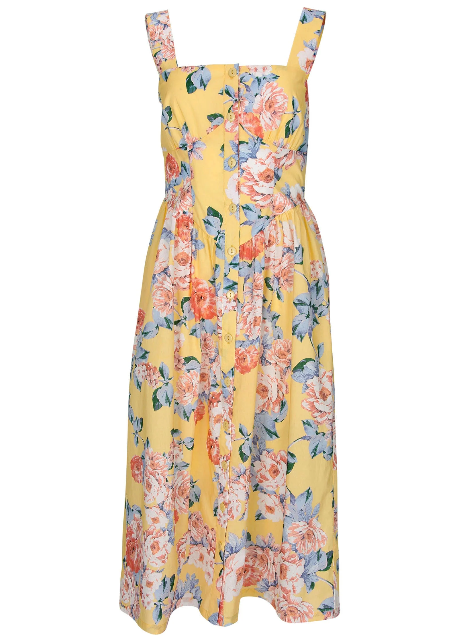 Floral Poplin Midi Dress - Custard Roses - Image 4