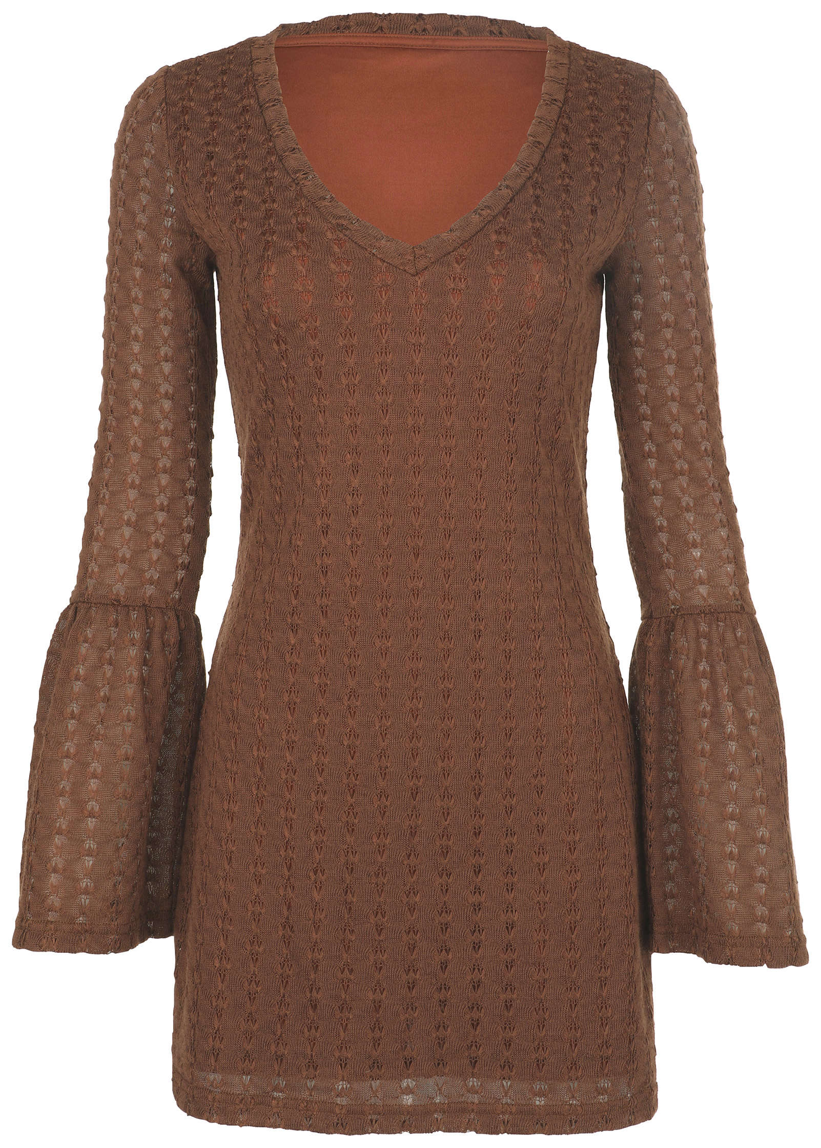 Bell Sleeve Pointelle Mini - Brown - Image 4