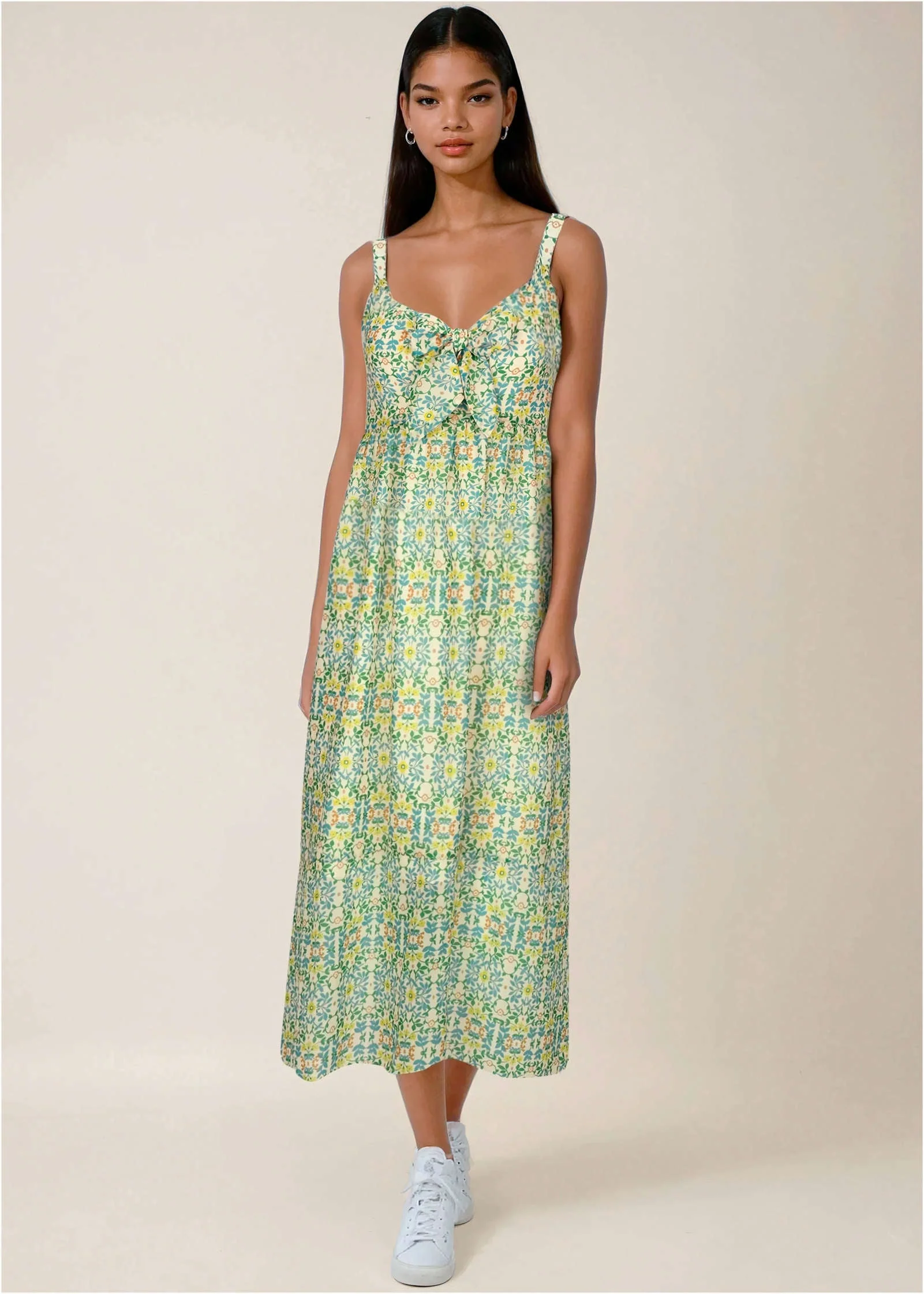 Bow Detail Maxi Dress - Balanced Floral Tile