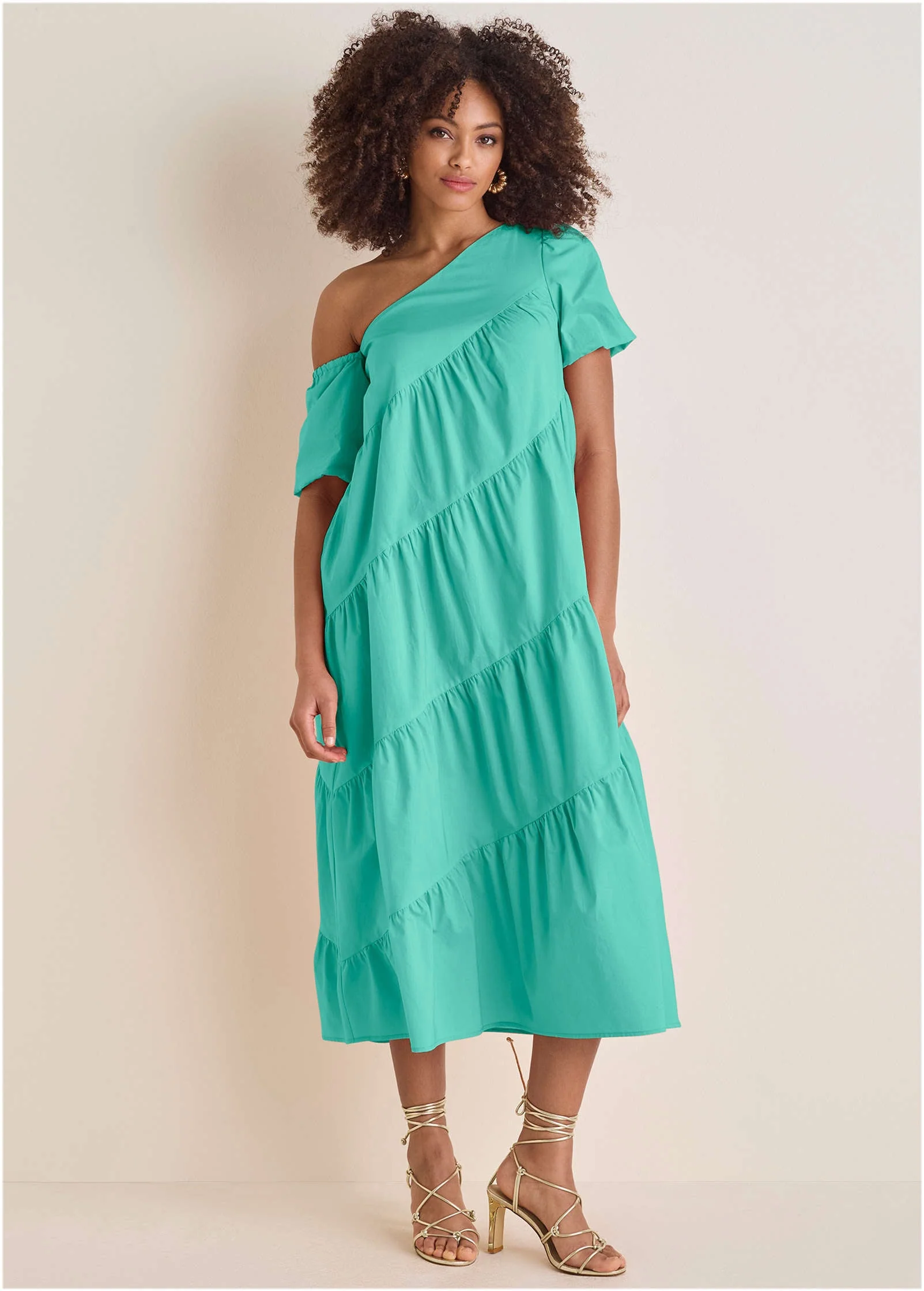 One Shoulder Maxi Dress - Turquoise