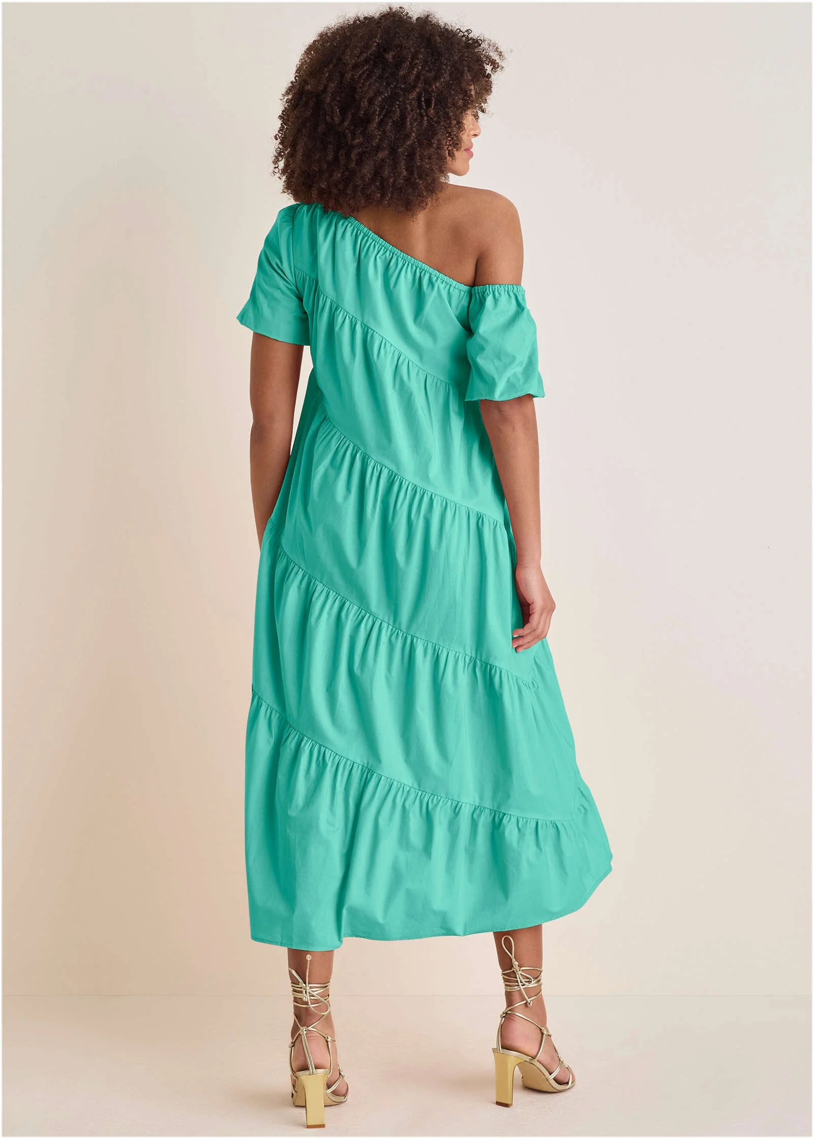 One Shoulder Maxi Dress - Turquoise - Image 2