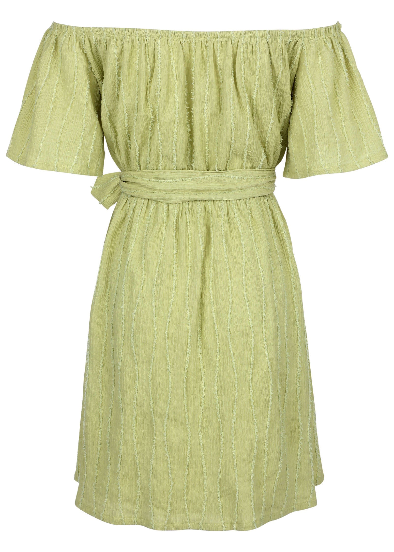 Off-The-Shoulder Mini Dress - Light Green - Image 3
