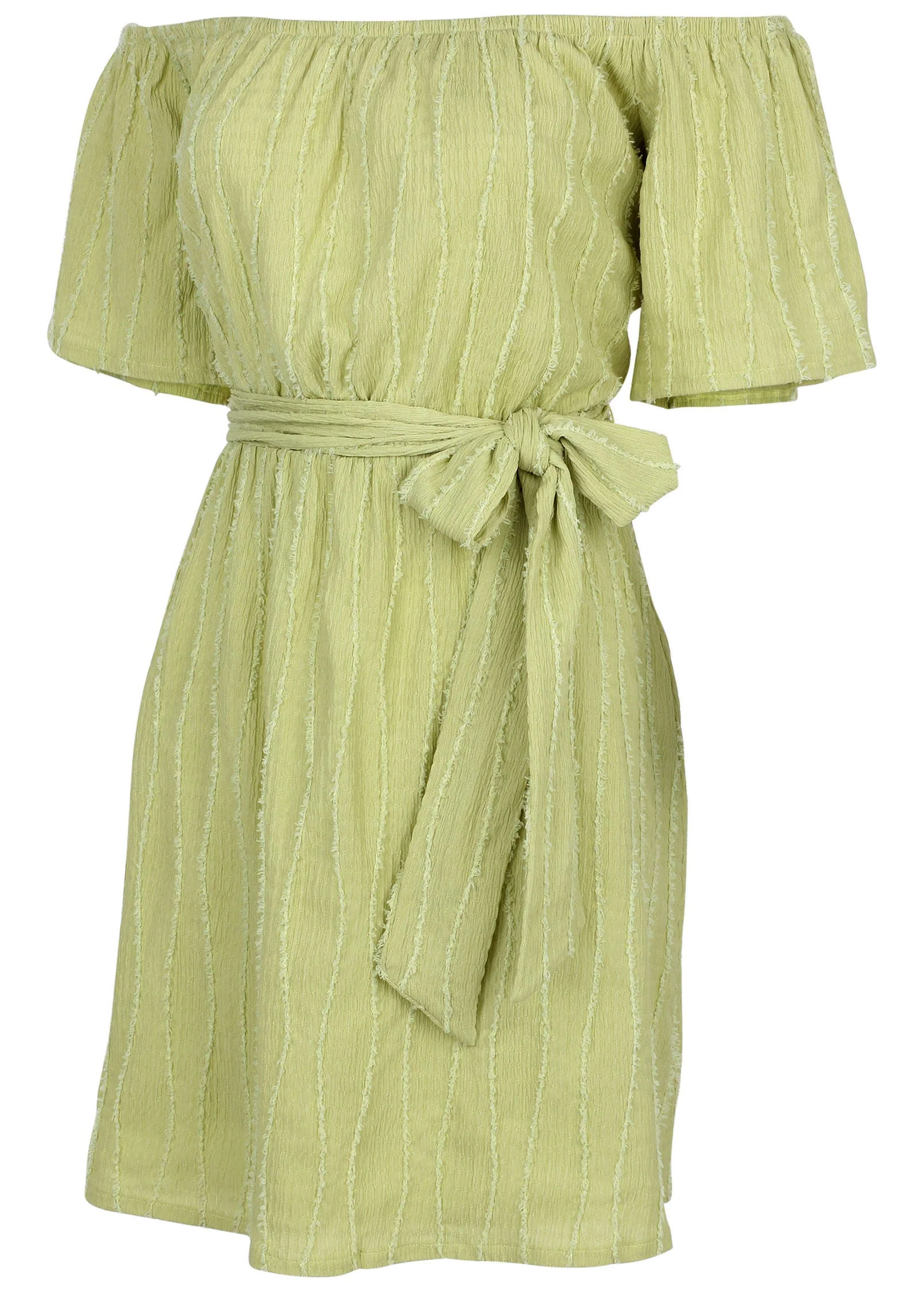 Off-The-Shoulder Mini Dress - Light Green - Image 4