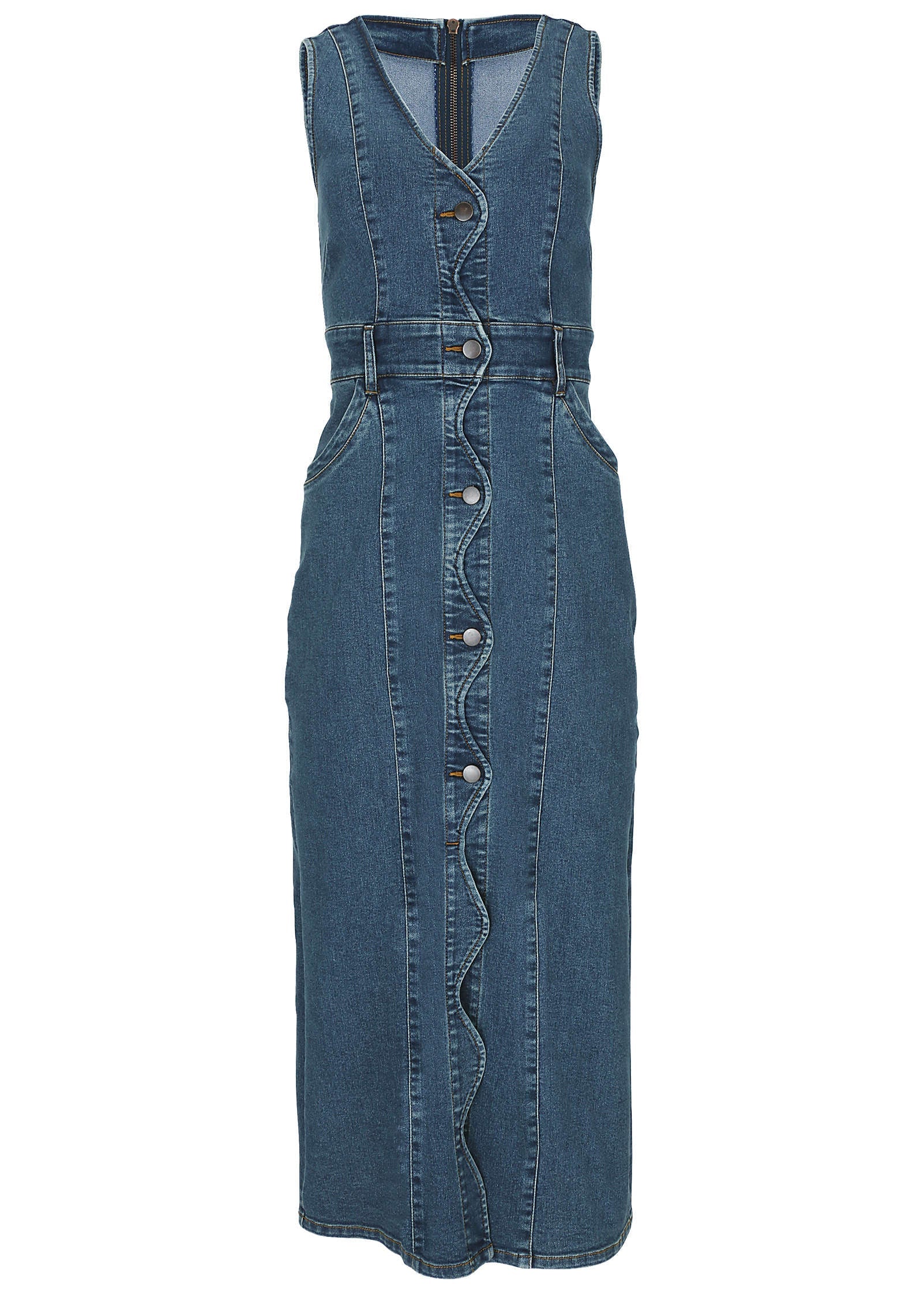 Denim Wave Maxi Dress - Medium Wash - Image 4