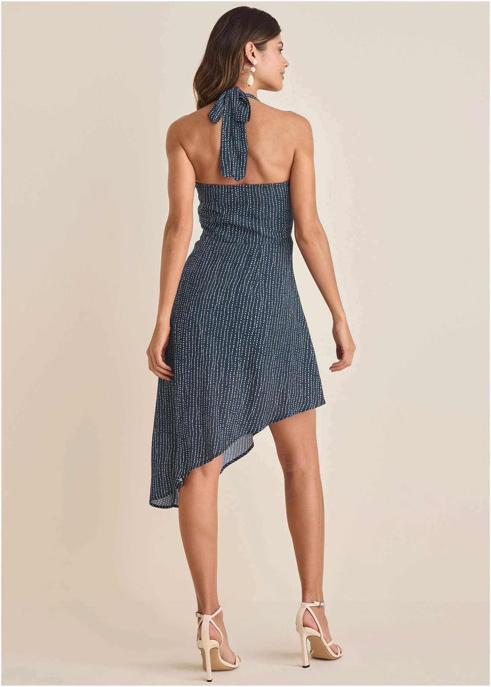 Halter High-Low Dress - Navy Dot Stripe - Image 2