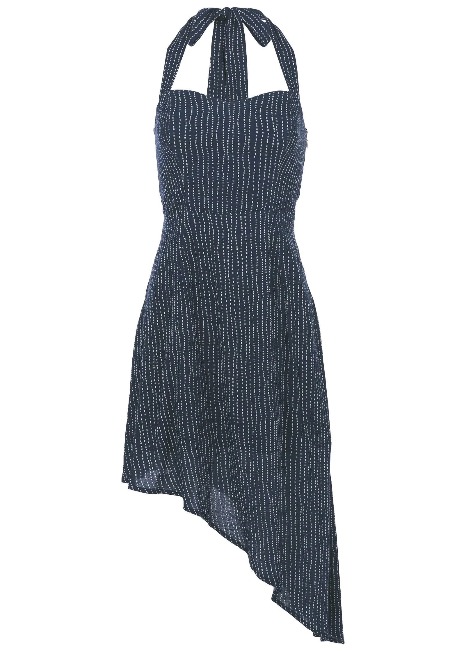Halter High-Low Dress - Navy Dot Stripe - Image 4