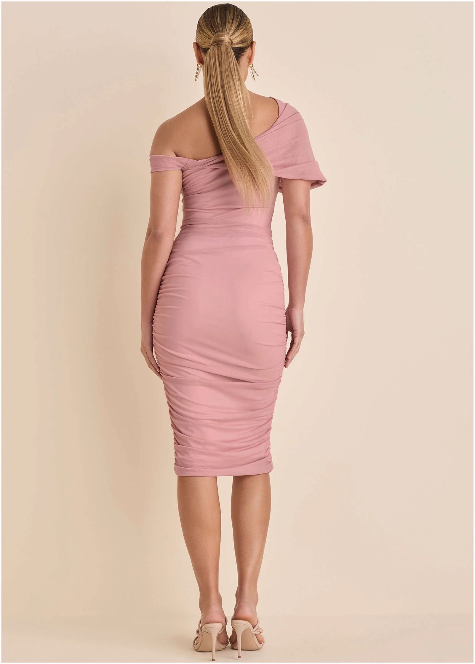 One-Shoulder Mesh Midi - Cameo Pink - Image 2