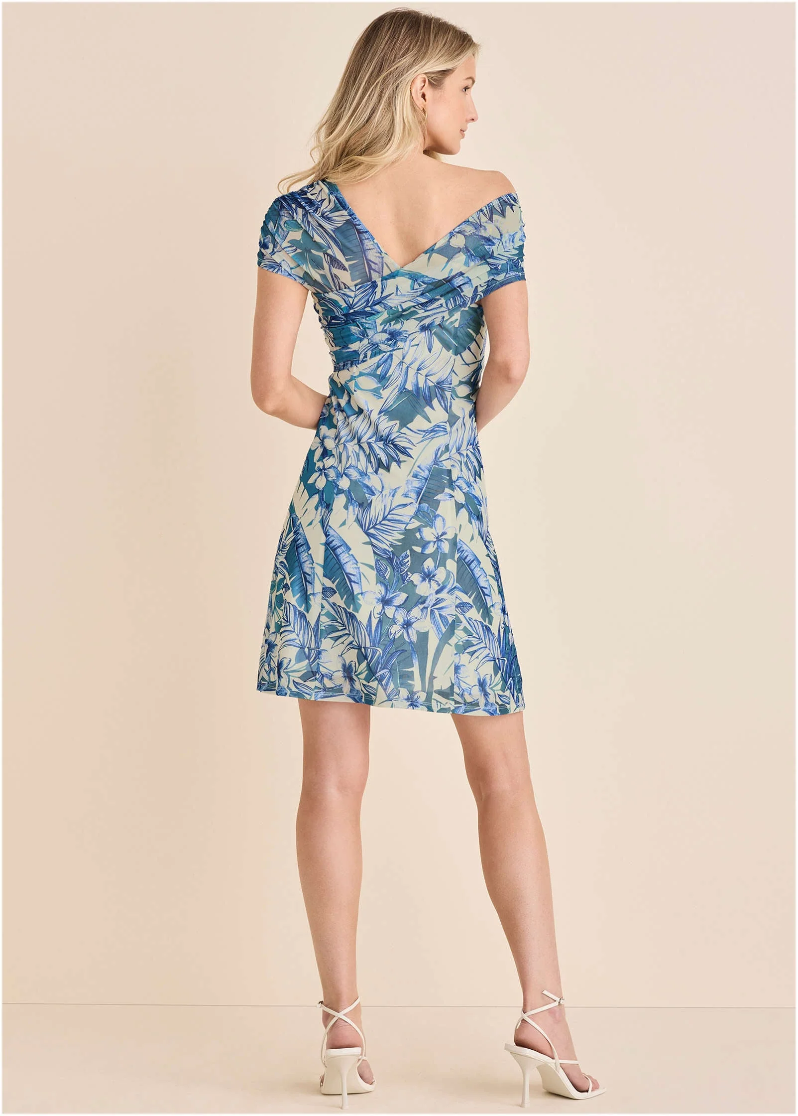 One Shoulder Mesh Mini - Denim Floral - Image 2