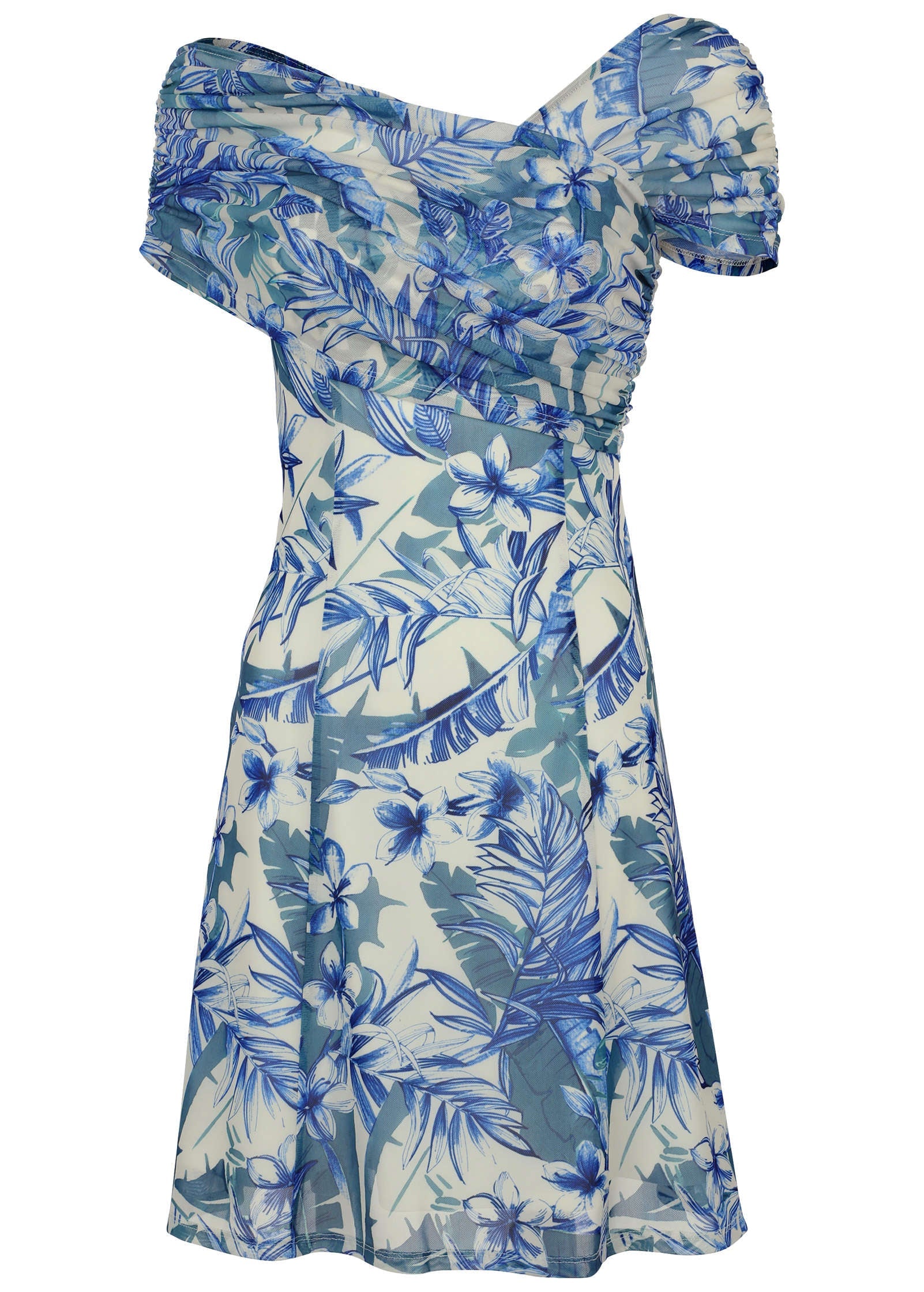 One Shoulder Mesh Mini - Denim Floral - Image 3