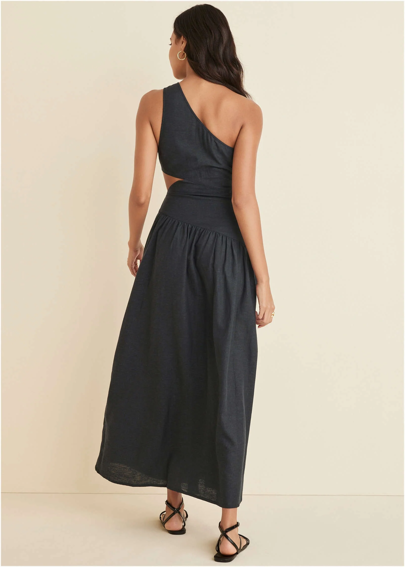 Linen Cutout Maxi Dress - Jet Black - Image 3