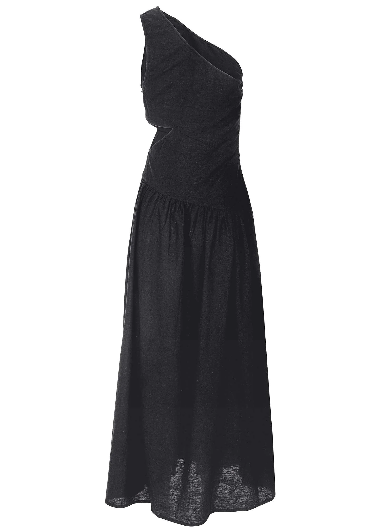 Linen Cutout Maxi Dress - Jet Black - Image 6