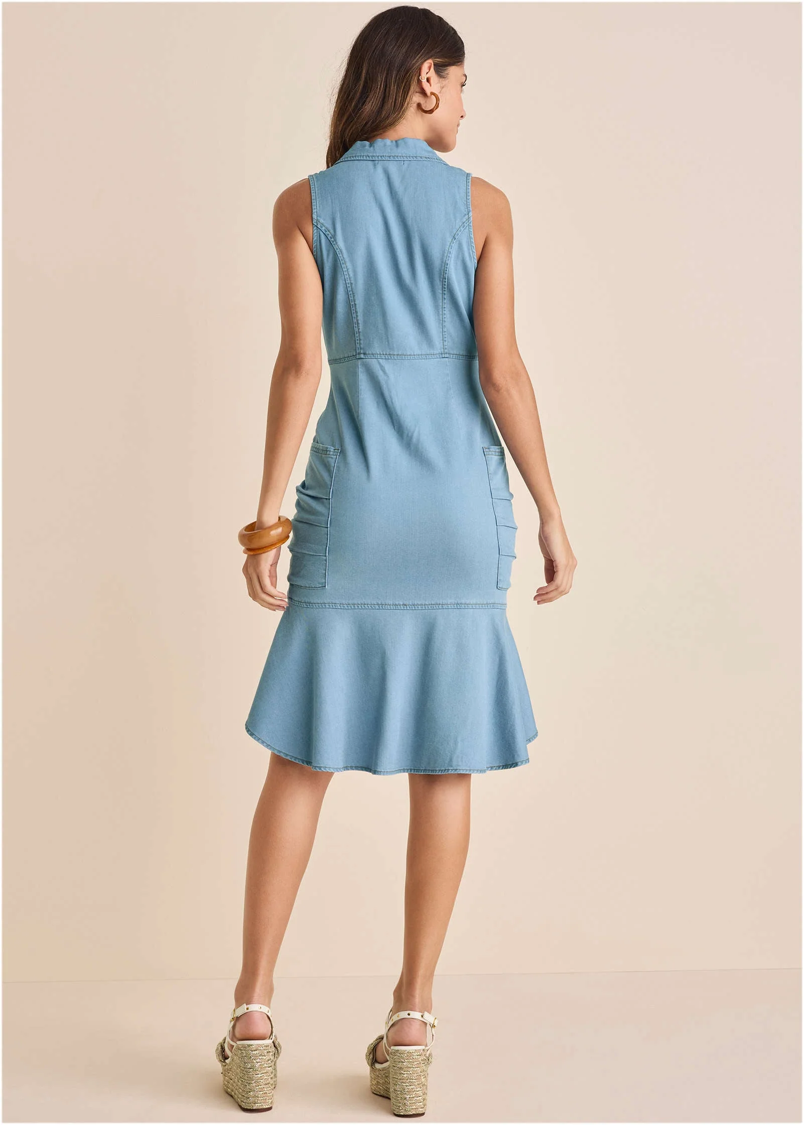 Denim Button Detail Dress - Blue - Image 3