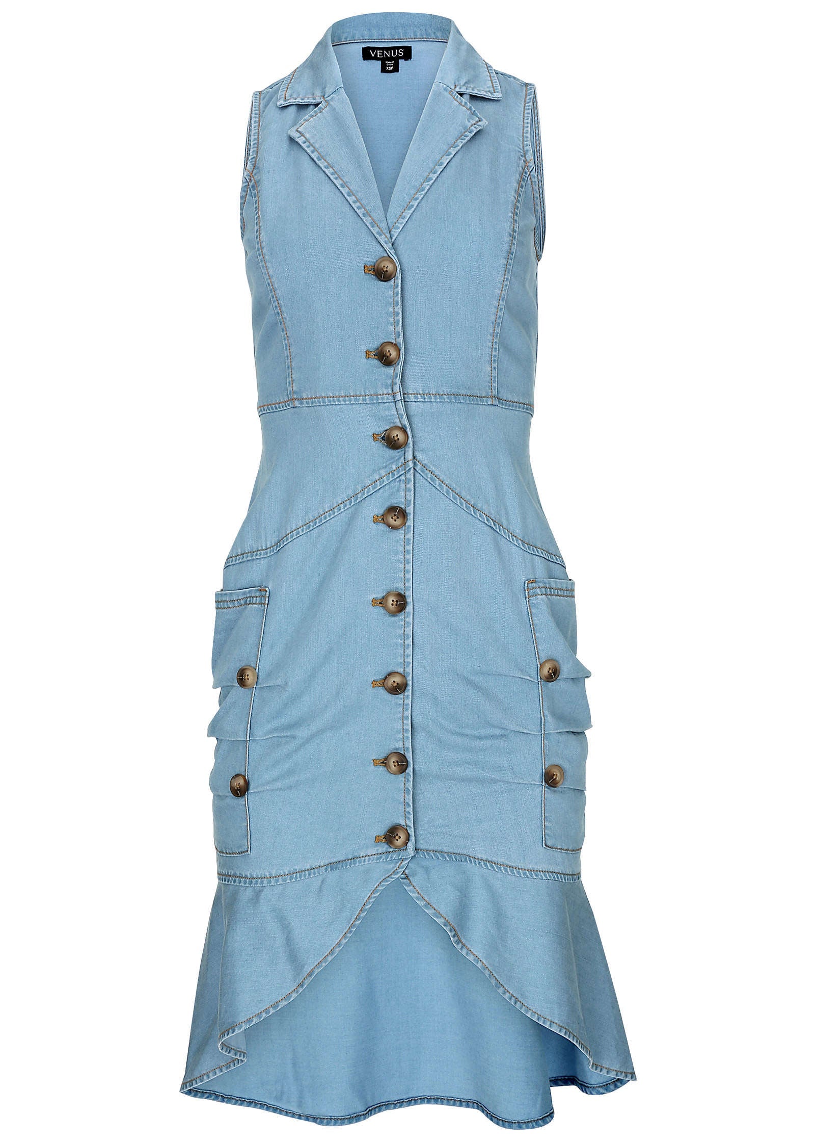 Denim Button Detail Dress - Blue - Image 4